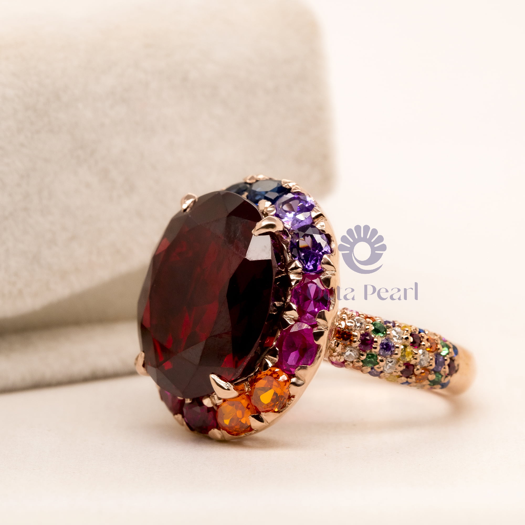 Multi Color Oval Cut CZ Stone Cocktail Party Wear Occasion Wear Women's Ring