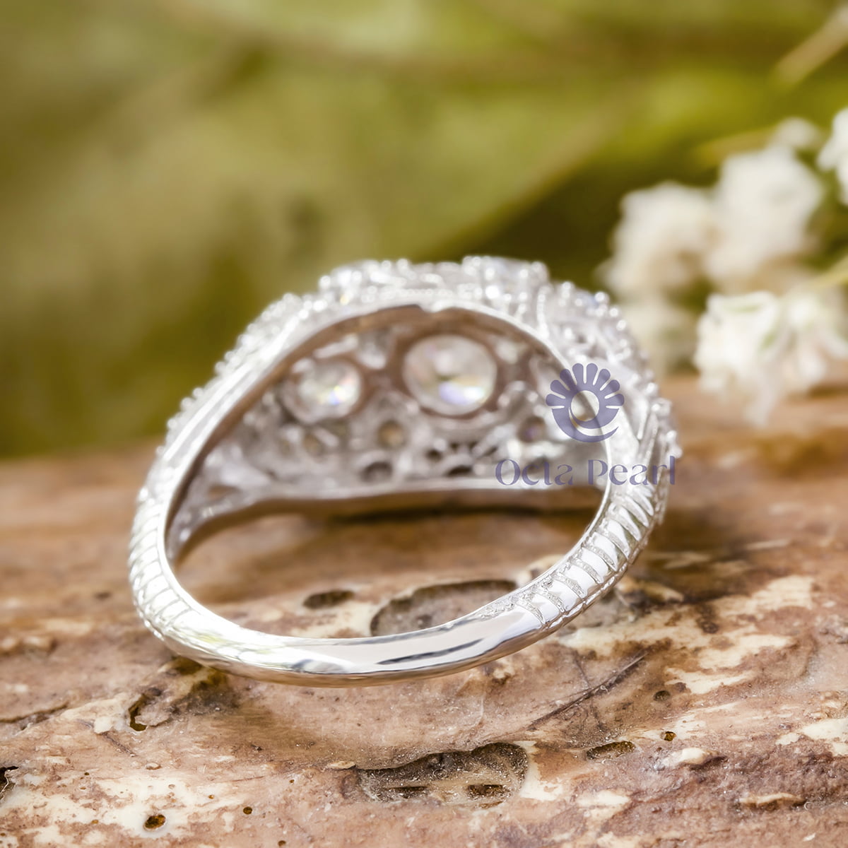 Old European Cut Moissanite Three Stone Filigree Vintage Art Deco Wedding Ring ( 2 5/7 TCW )