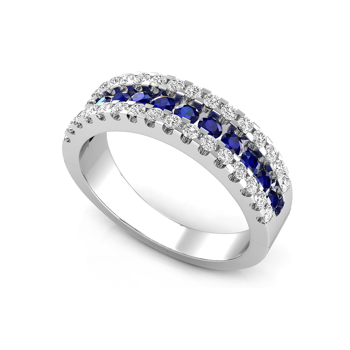 white gold wedding ring with blue sapphire