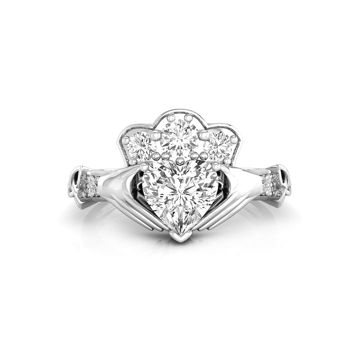 Heart And Round Cut CZ Stone Hand Holding Heart Claddagh Wedding Anniversary Gift Ring