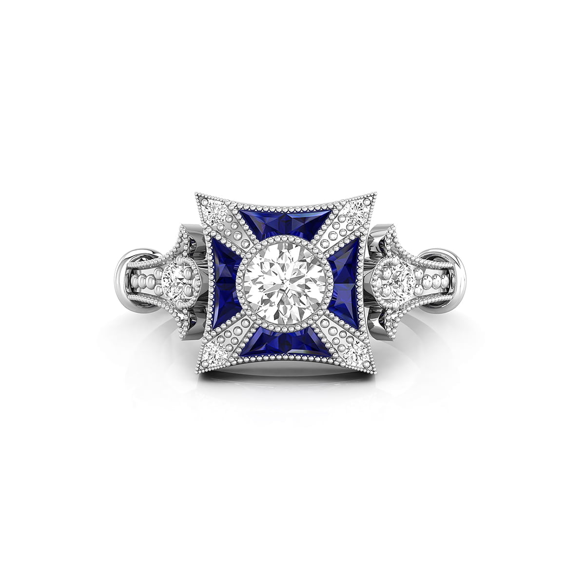 Art Deco-Inspired Blue sapphire Wedding Ring