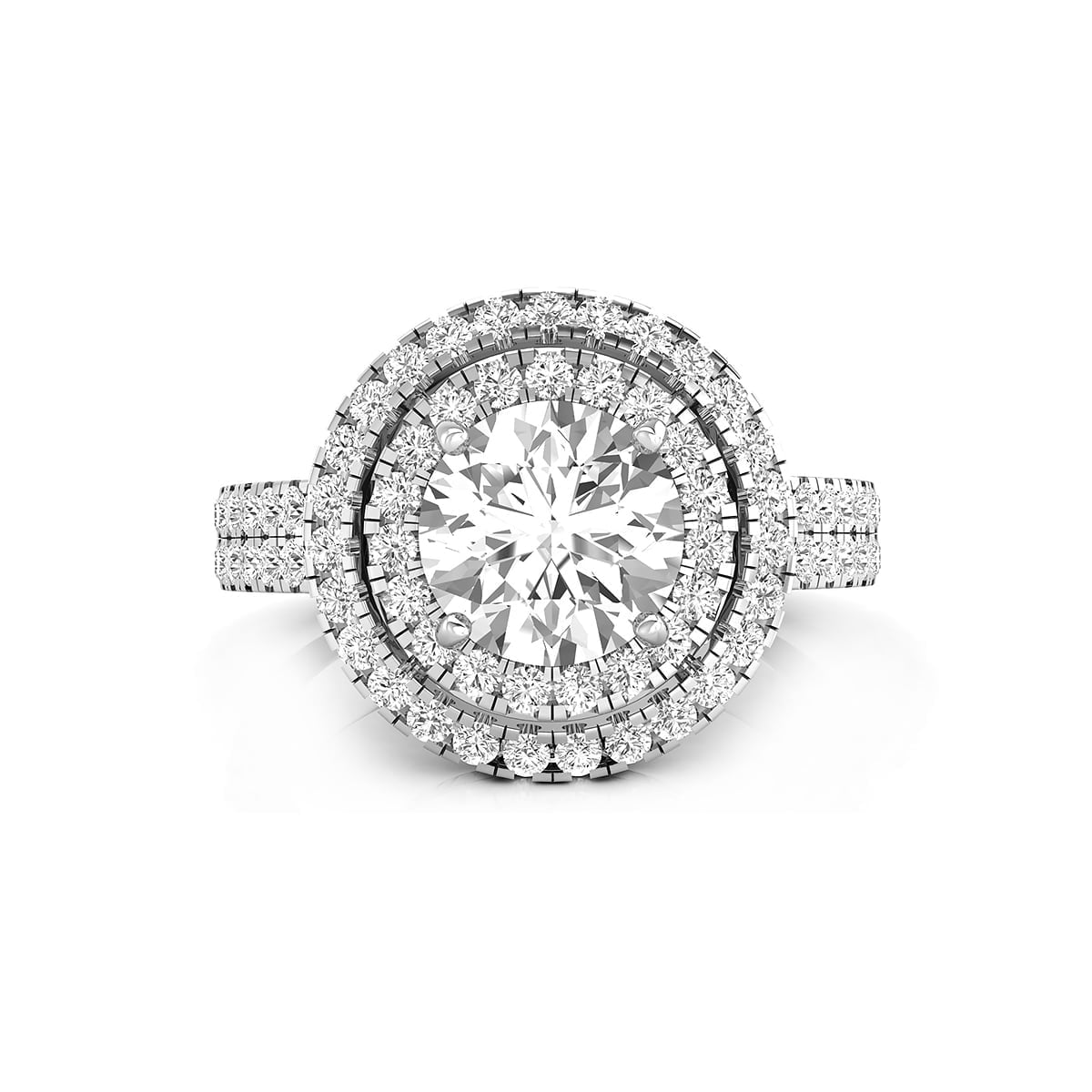 Round Cut Moissanite Double Halo Set Solitaire With Accent Wedding Ring