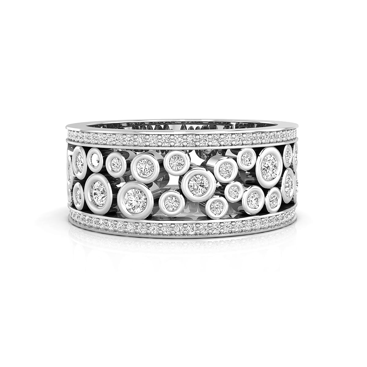 Round Cut Moissanite Bubbles Style Full Eternity Wedding Anniversary Gift Band Ring (1 4/9 TCW)