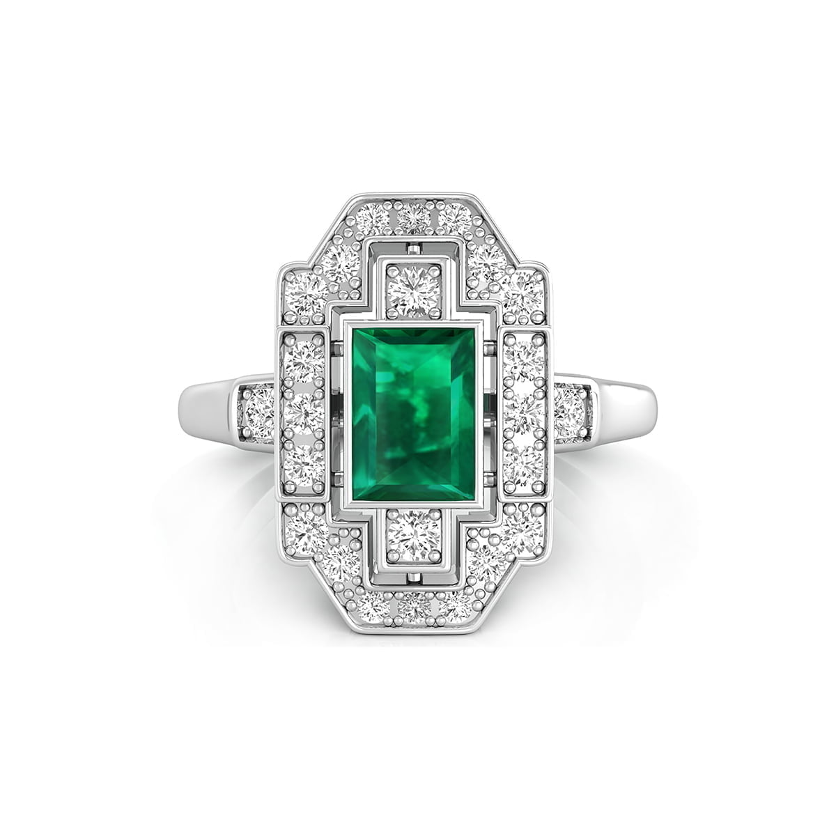 Green Emerald & Round Cut CZ Stone Vintage Art Deco Wedding Bridal Ring (1 1/2 TCW)
