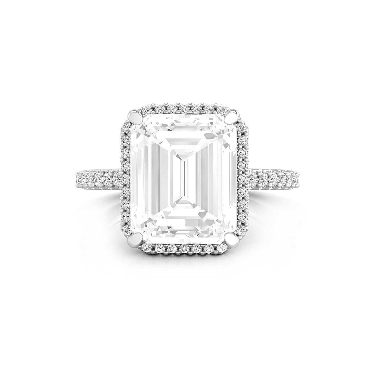 Solitaire With Accent Emerald Cut Moissanite Halo Set Engagement Ring (6 1/2 TCW)
