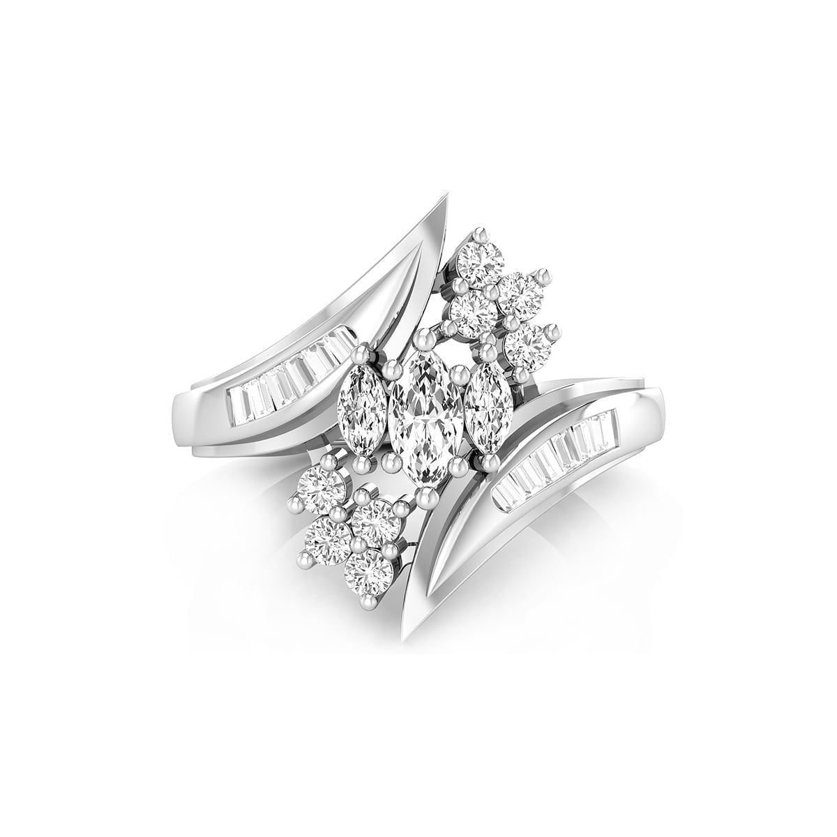 Cubic Zirconia Round, Marquise & Baguette Cut Stone Engagement Ring For Women