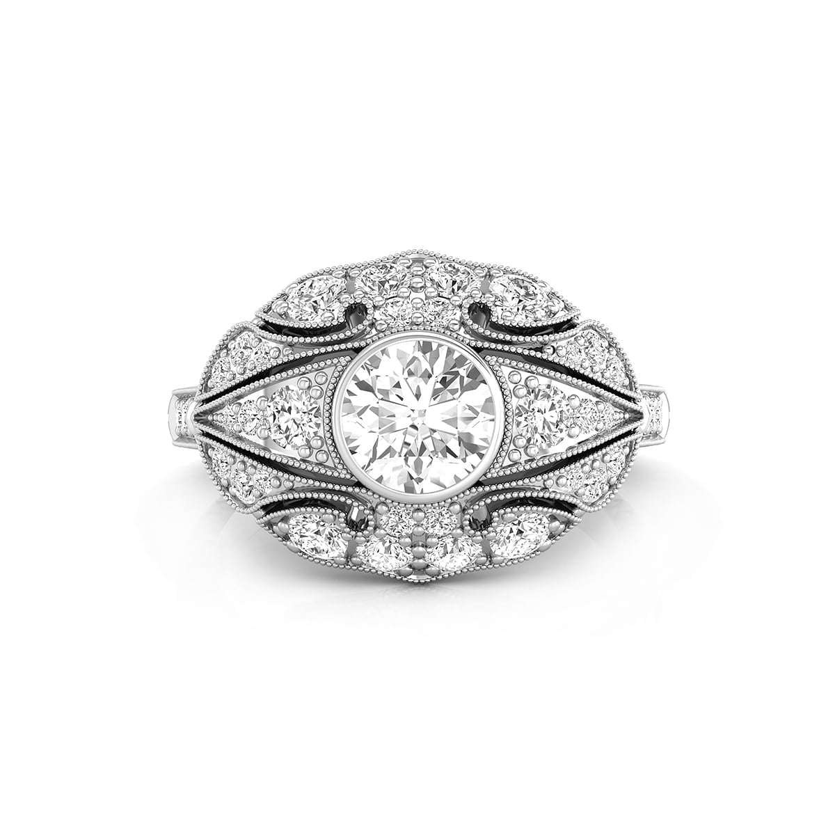 Old European Cut Moissanite Filigree Art Deco Vintage Wedding Bridal Ring (1 3/8 TCW)