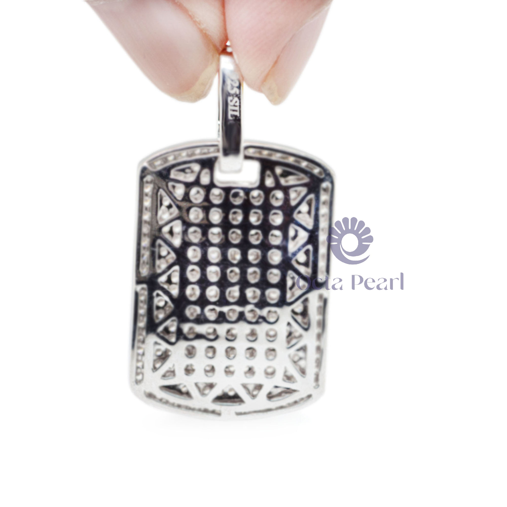 Men's Round Moissanite Pave Set Dog Tag Charm Pendant For Anniversary Gift ( 2 3/8 TCW)