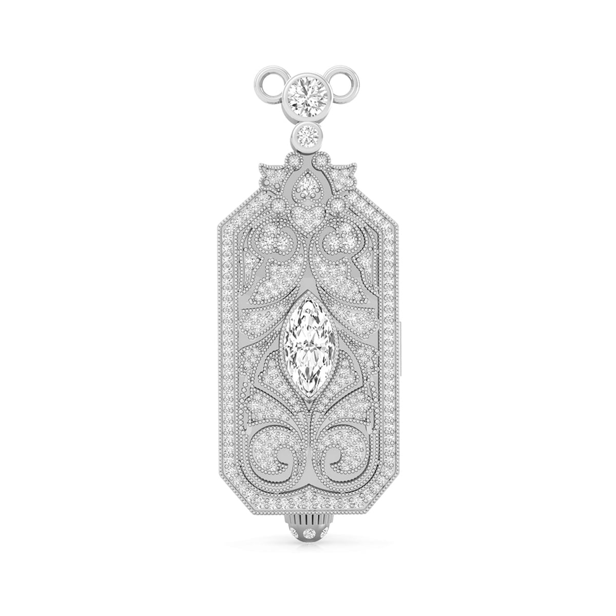 Marquise & Round Cut Moissanite Antique Art Deco Vintage Style Openable Locket Pendant In 925 Silver