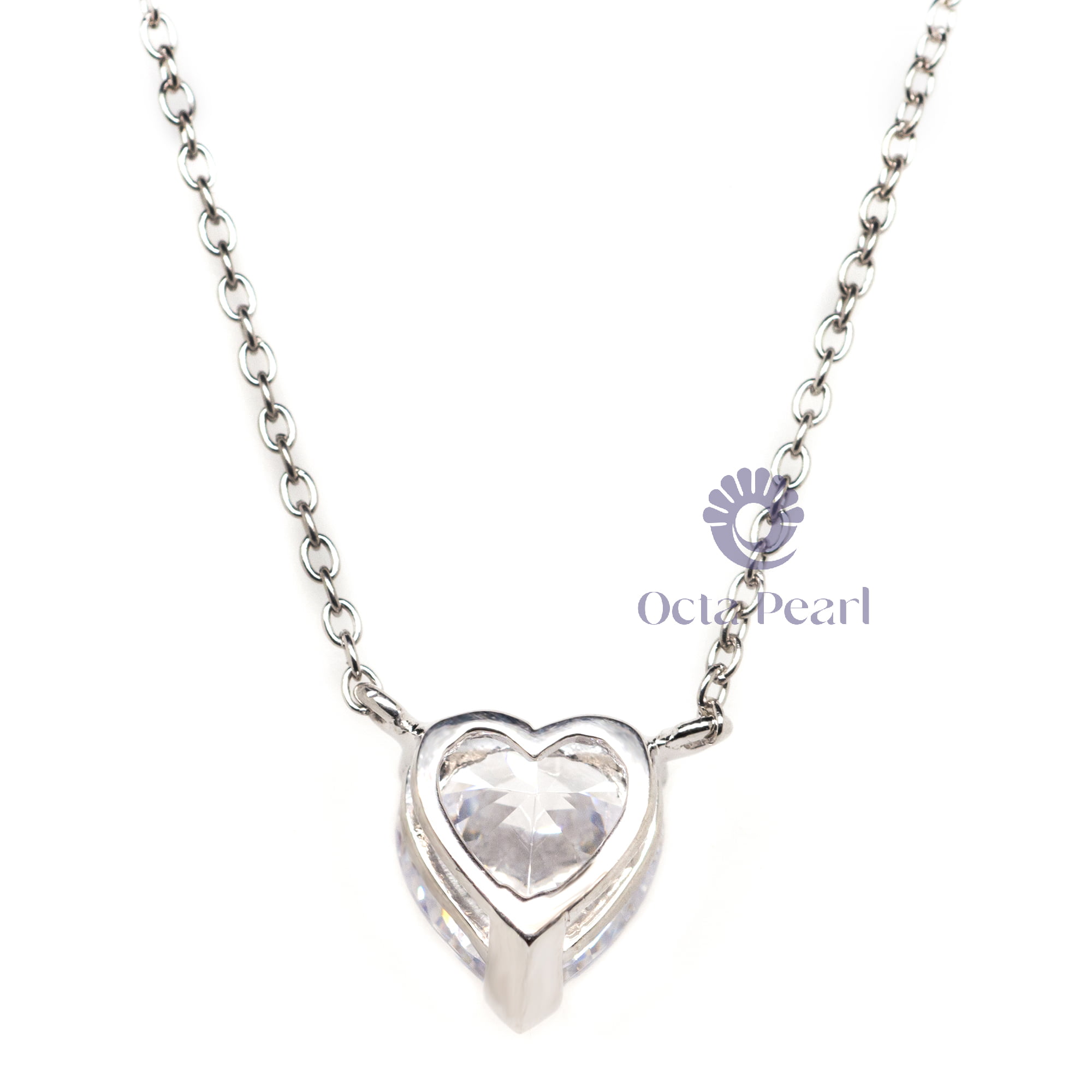 Women's 9 MM Heart Cut White CZ Stone 925 Silver Gorgeous Beautiful Pendant Necklace For Valentine's Gift