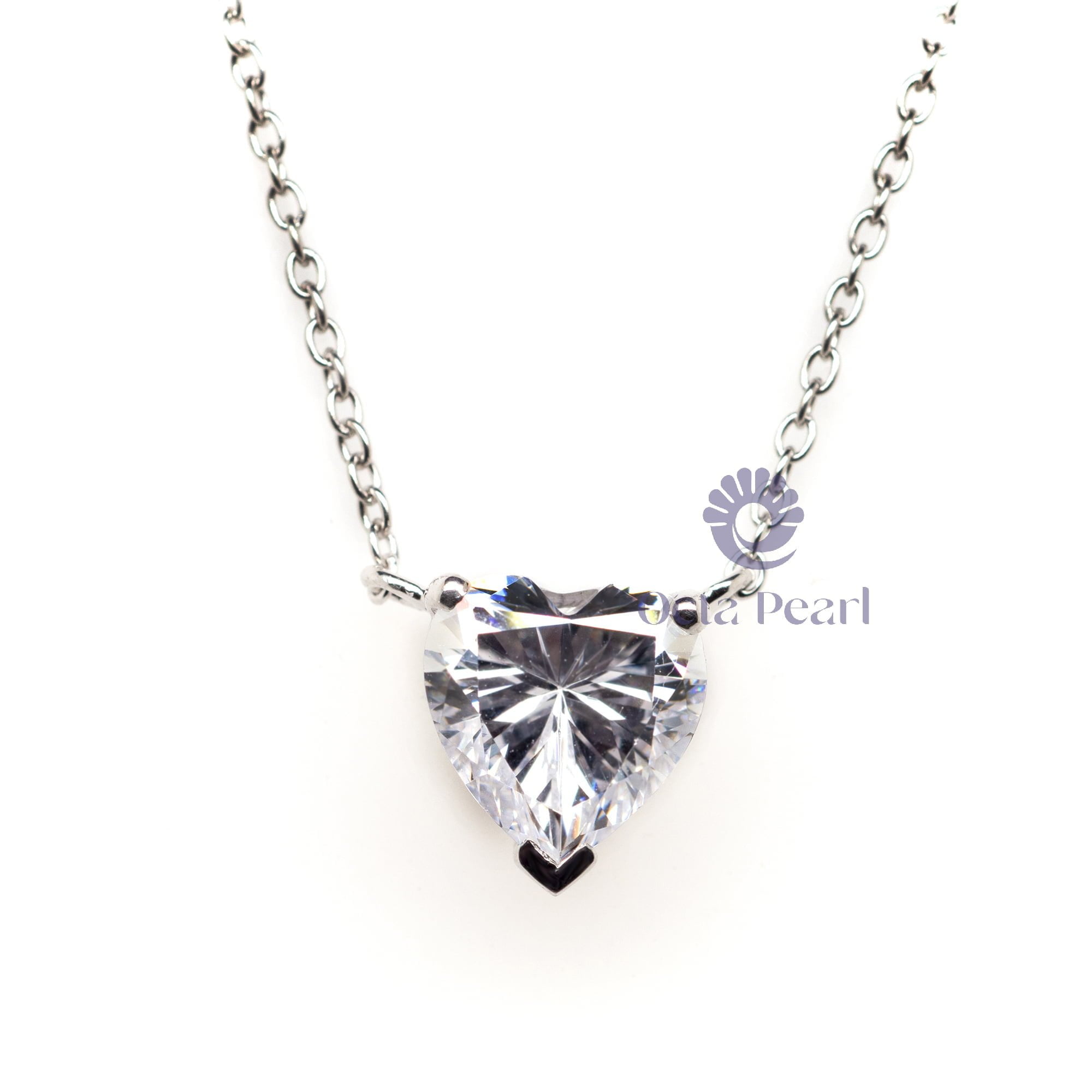 Women's 9 MM Heart Cut White CZ Stone 925 Silver Gorgeous Beautiful Pendant Necklace For Valentine's Gift