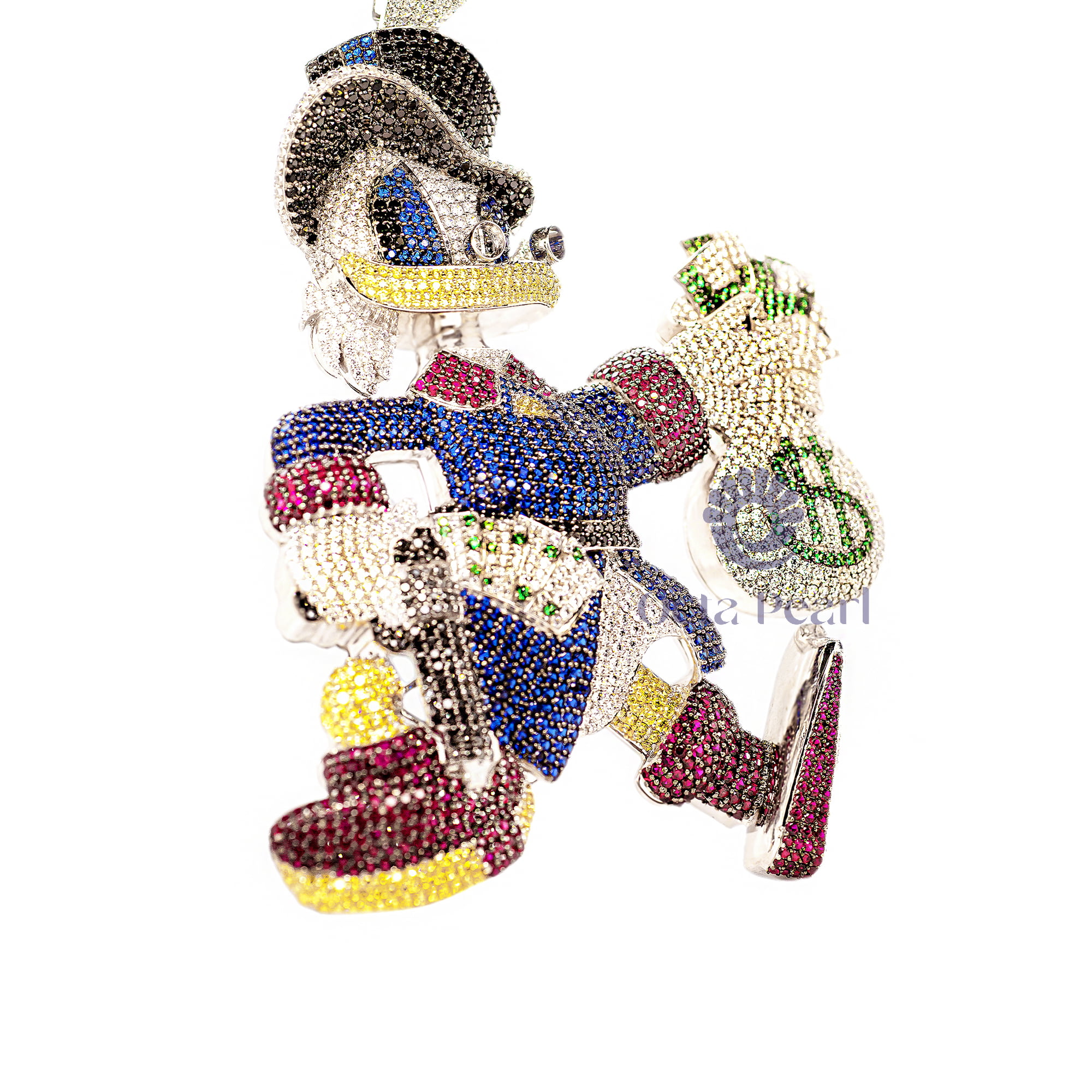 Stunning Cartoon Inspired Multi-Colored Pave Set CZ Stone Duck Pendant Hip Hop Men's Jewelry