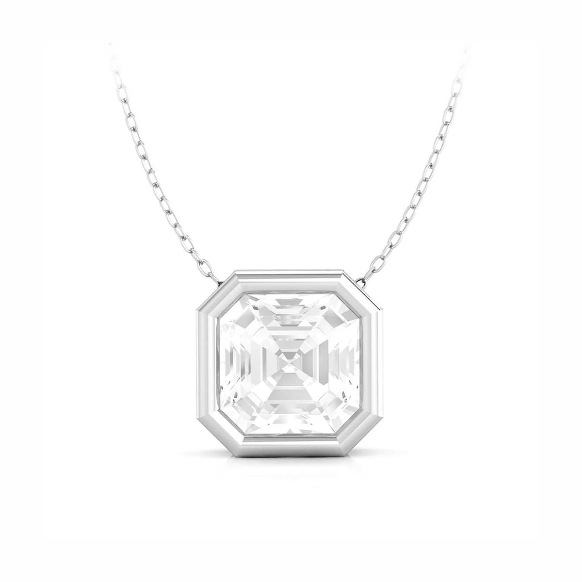 Colorless Asscher Cut Moissanite Bezel Set Delicate Solitaire Chain Necklace For Anniversary Gift