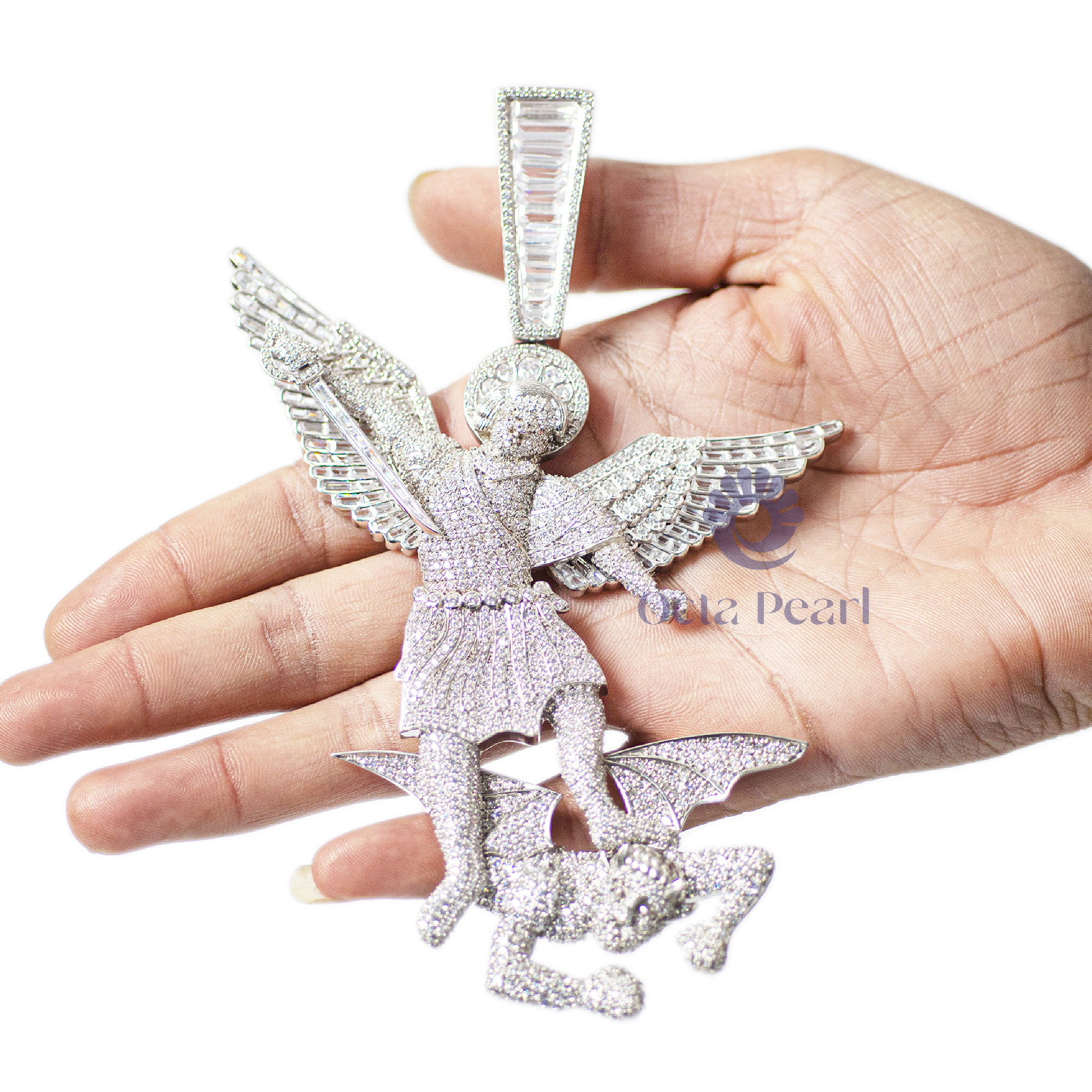 St Michael The Archangel With Micro Pave Set Cubic Zirconia Hip Hop 3D Pendant For Men