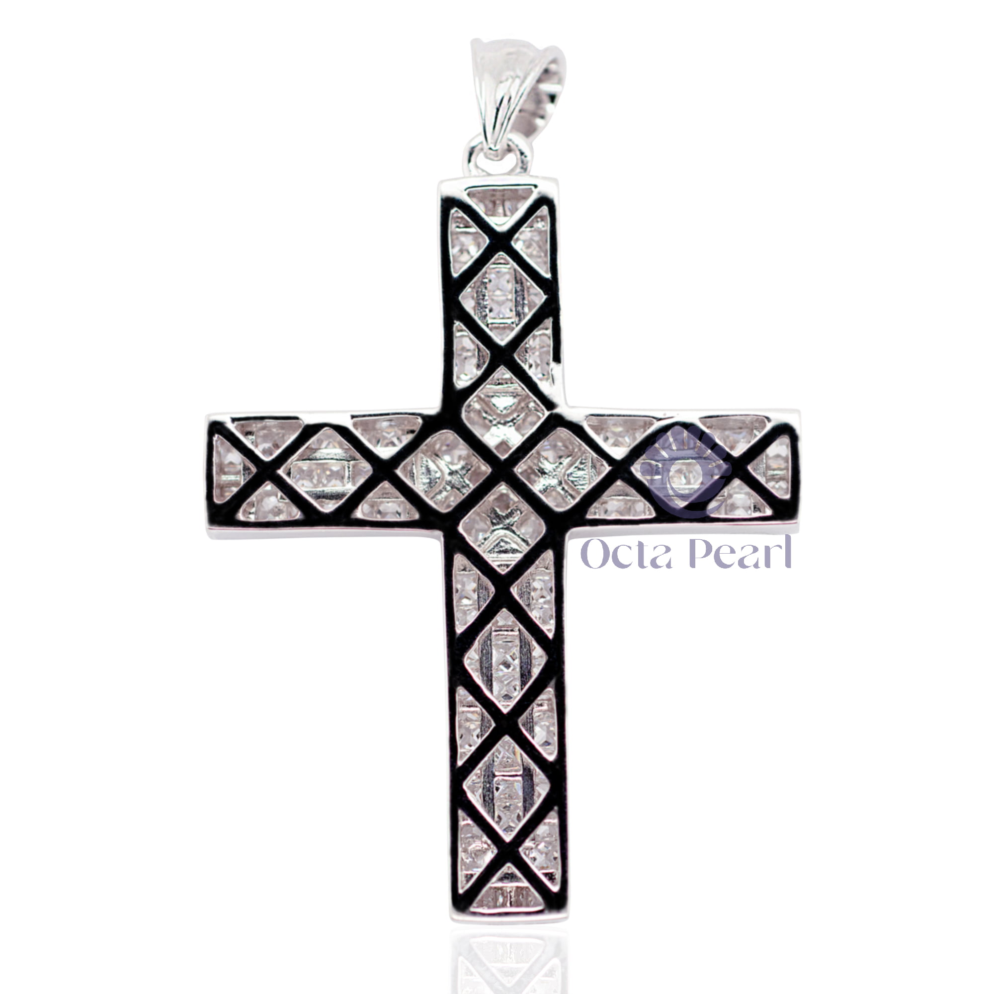 Sparkling Channel Set Princess Cut CZ Stone Cross Religious Handmade Pendant For Christmas Gift (1 3/4 TCW)