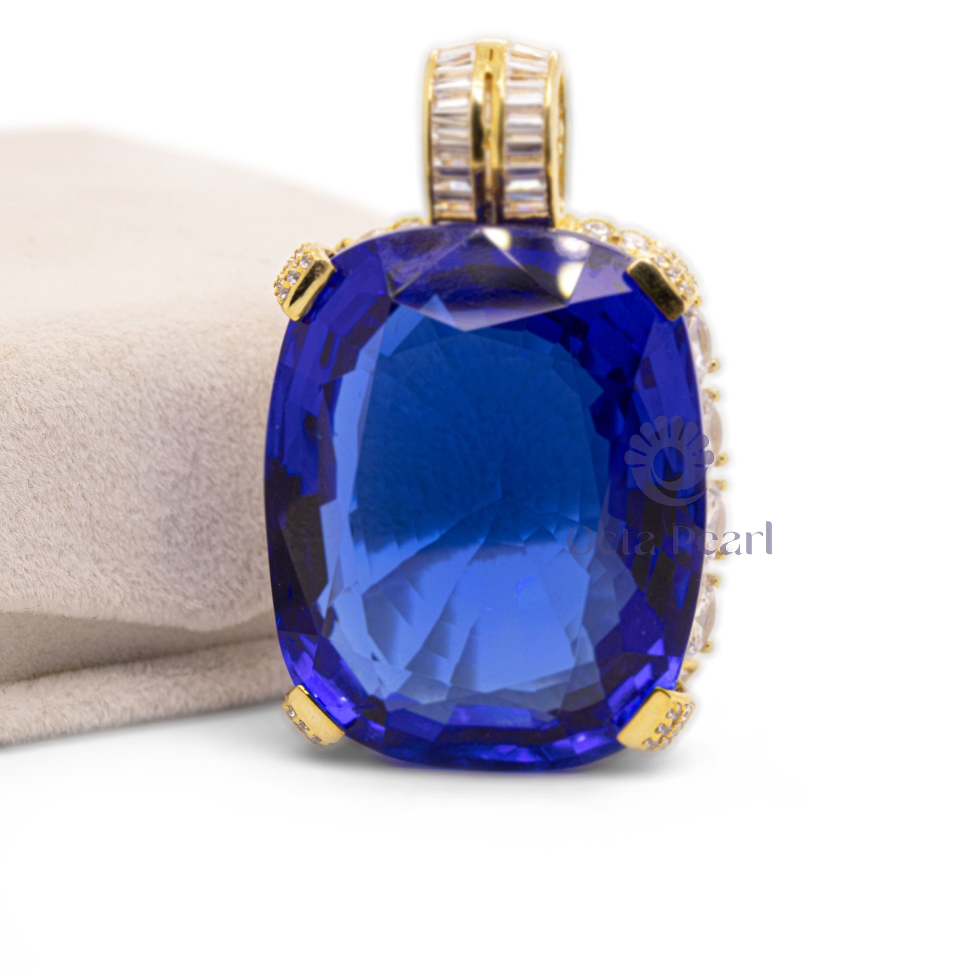 Blue Sapphire Cushion Cut CZ Birthstone Cocktail Party Wear Pendant for Unisex