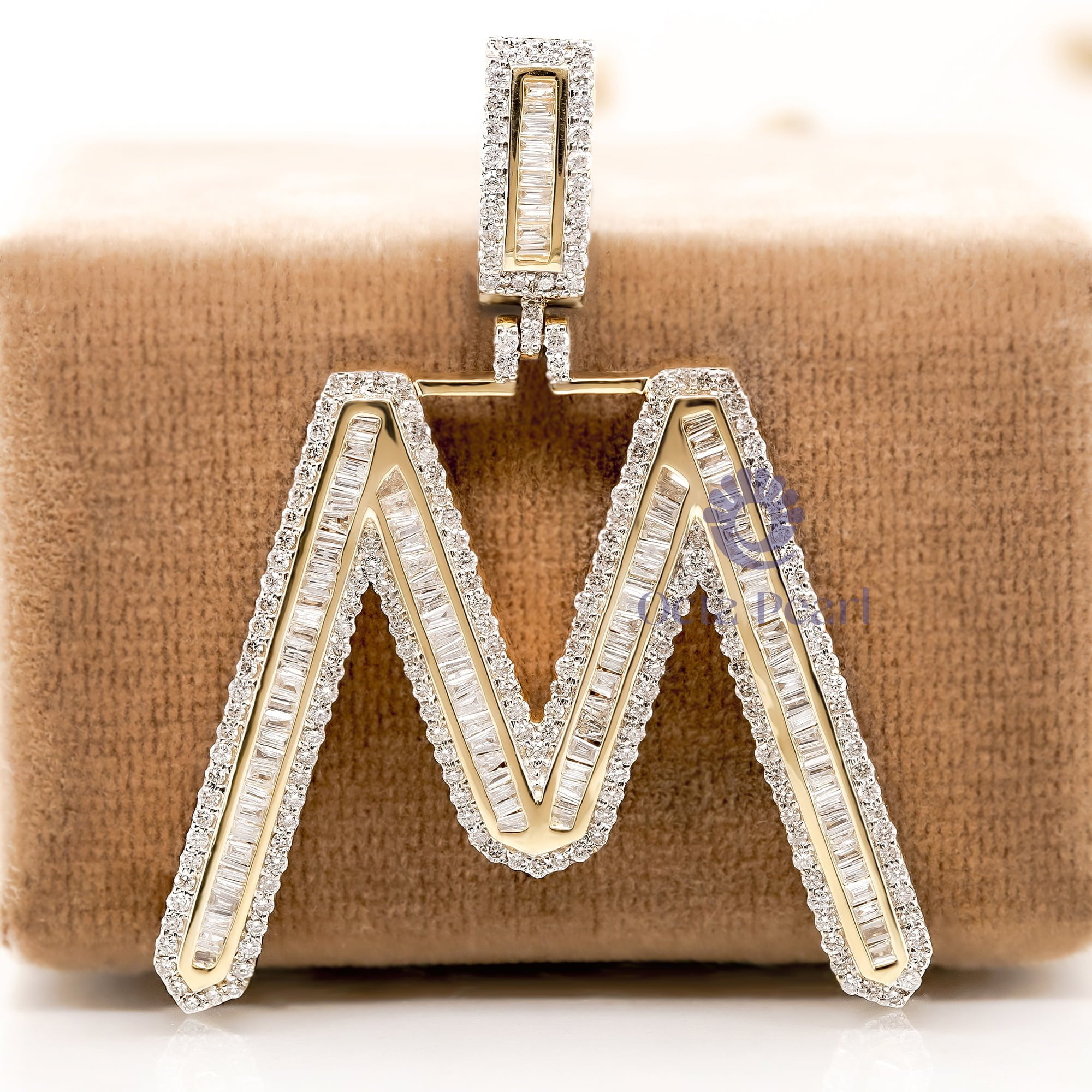 Men & Women's Initial 'M' Letter Alphabet Pendant In Baguette Or Round Cut CZ Stone