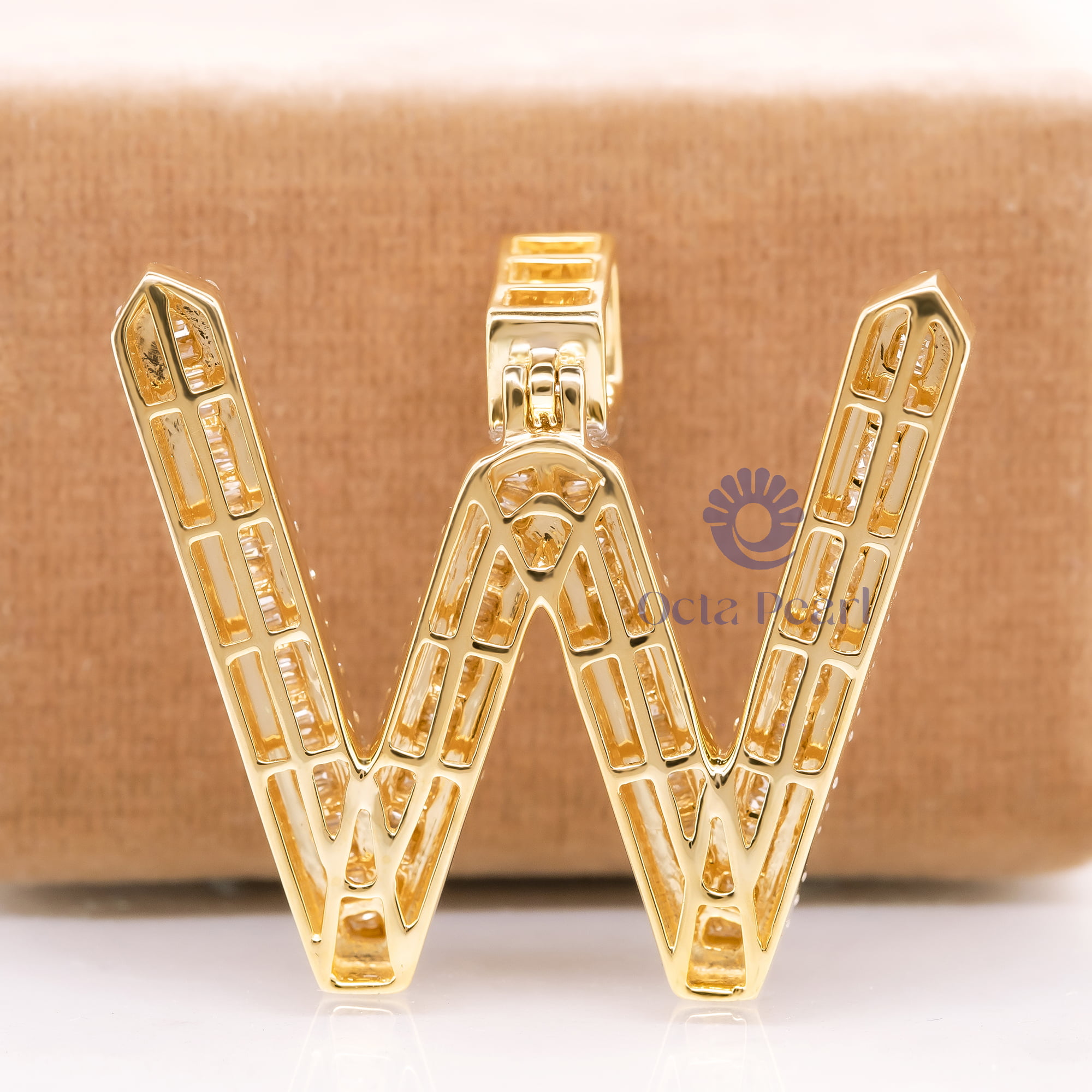 Round Or Baguette Cut CZ Stone Channel Setting Letter 'W' Initial Pendant For Men- Women