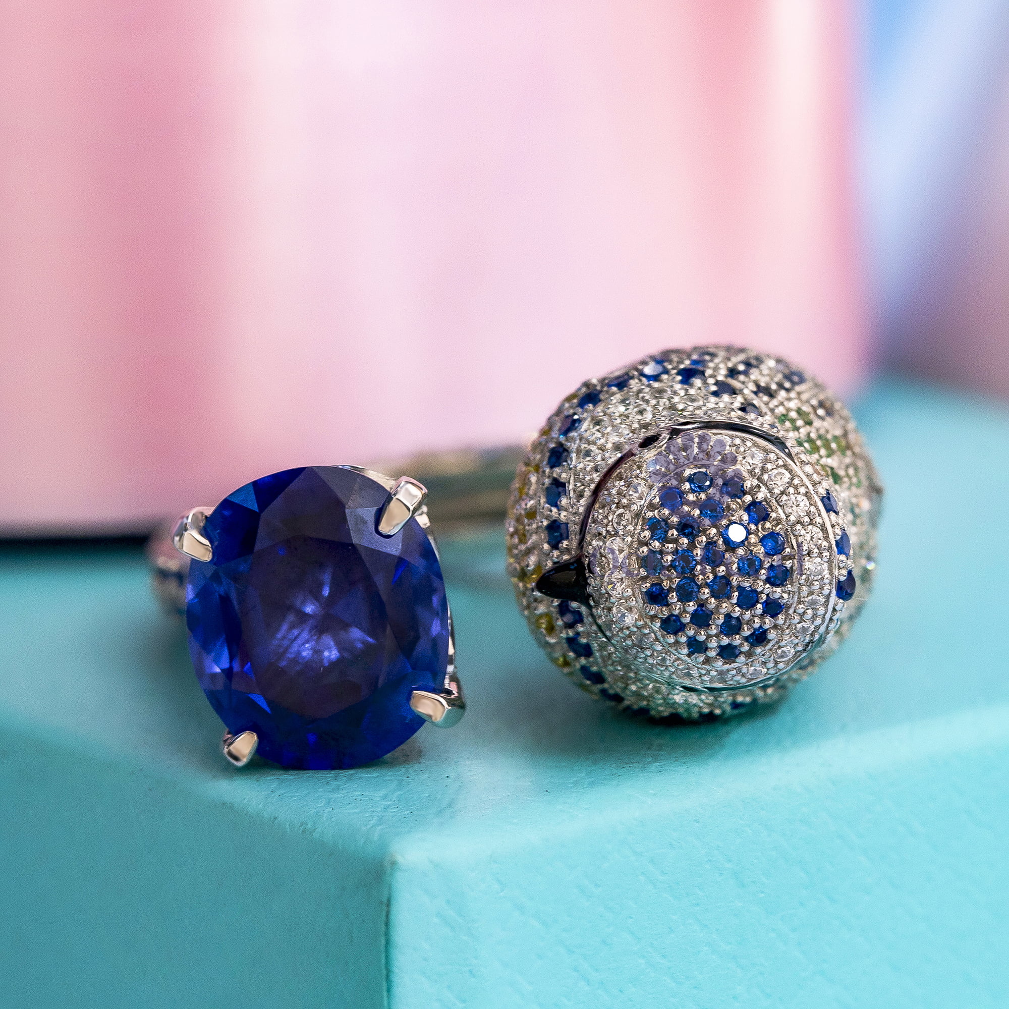 Blue Sapphire Oval Cut CZ Stone Bird Inspire Gap Ring For Party Wear Or Wedding ( 8 5/8 TCW)