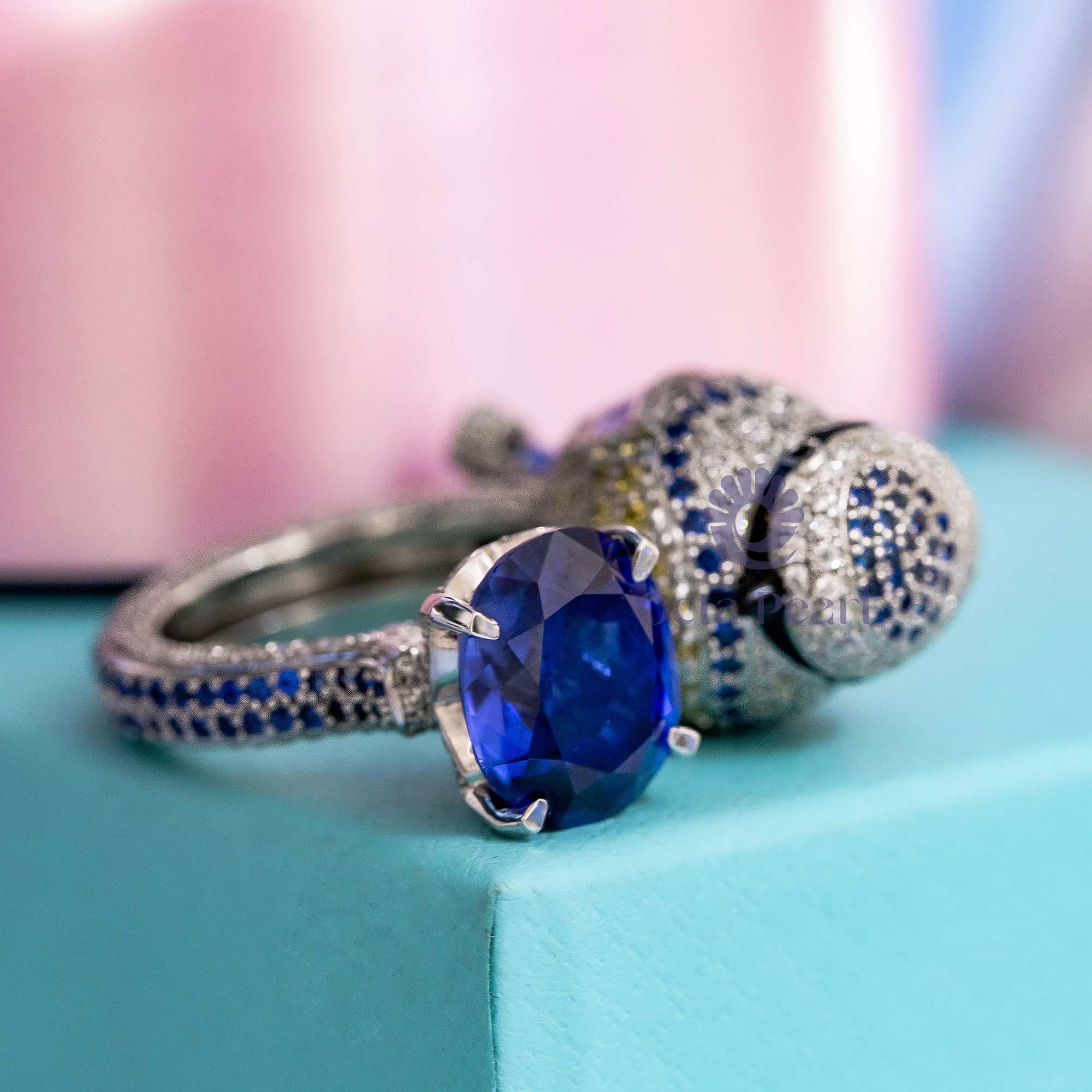 Blue Oval Cut CZ Stone Bird Inspire Gap Ring For Party Wear Or Wedding ( 8 5/8 TCW)