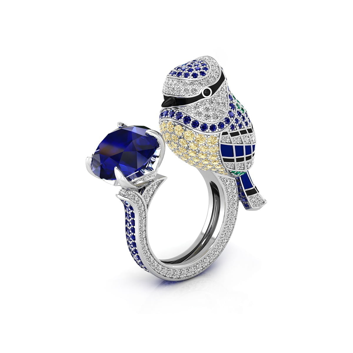 Blue Sapphire Oval Cut CZ Stone Bird Inspire Gap Ring For Party Wear Or Wedding ( 8 5/8 TCW)