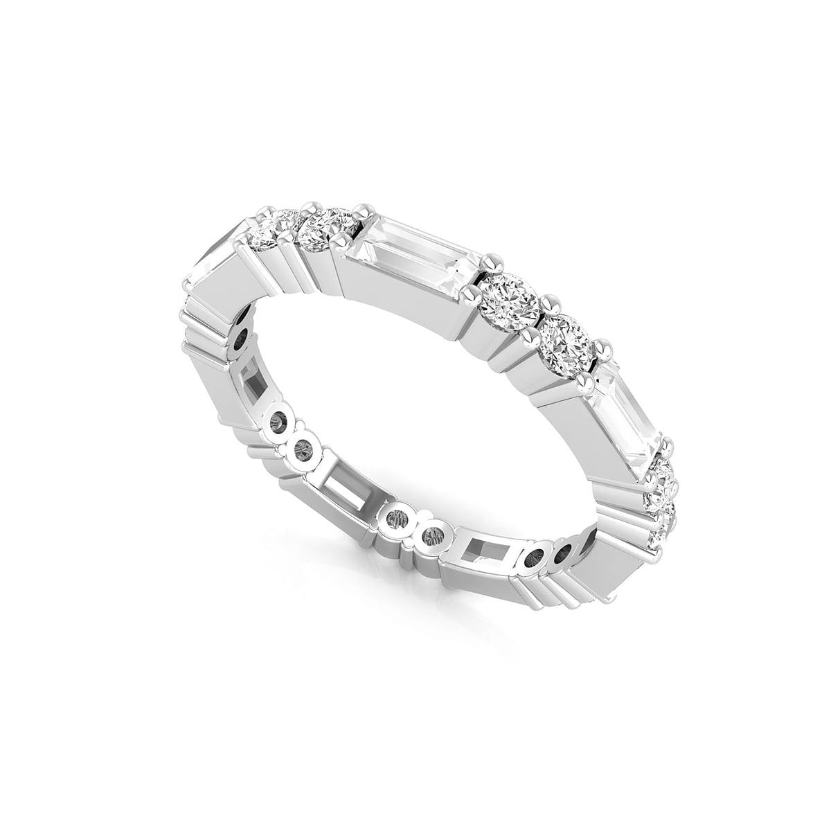 Round Or Baguette Cut CZ Stone Stacking Eternity Wedding Engagement Band ( 1 1/2 TCW)