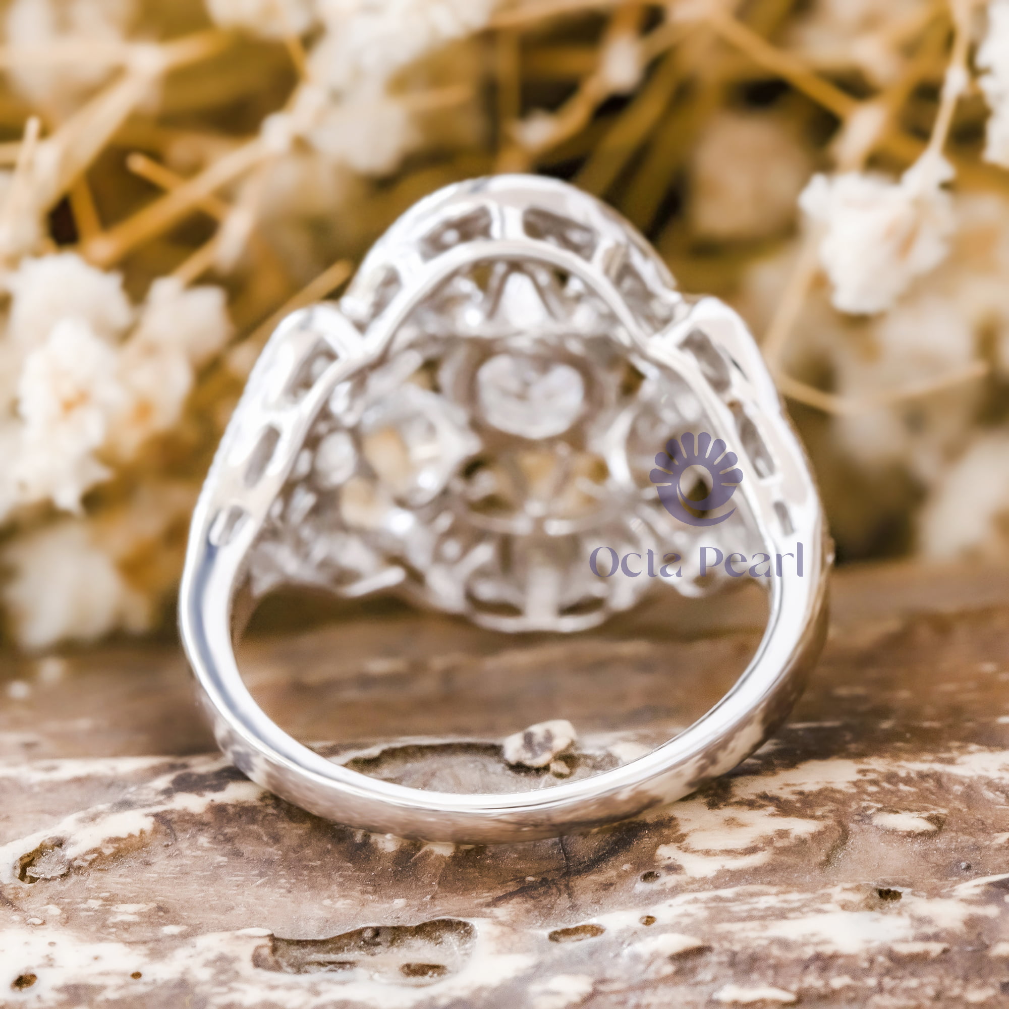 Antique Edwardian Bow Motif Round Moissanite Filigree Art Deco Engagement Ring ( 1/1 TCW)