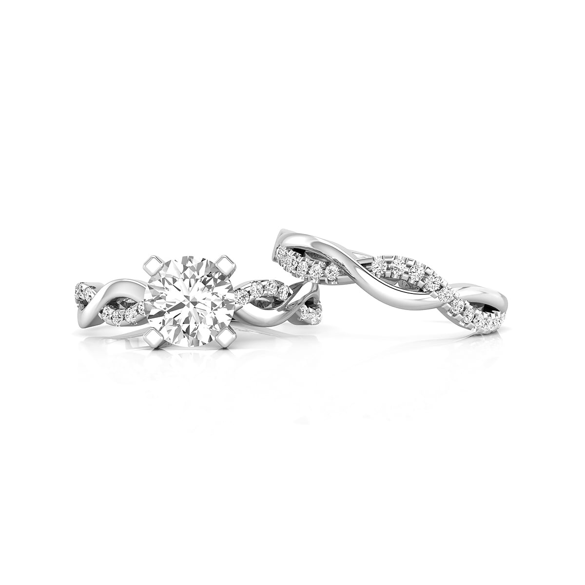 Twisted Shank Round Cut Moissanite Solitaire With Accent Wedding Stackable Ring Set (1 7/10 TCW)