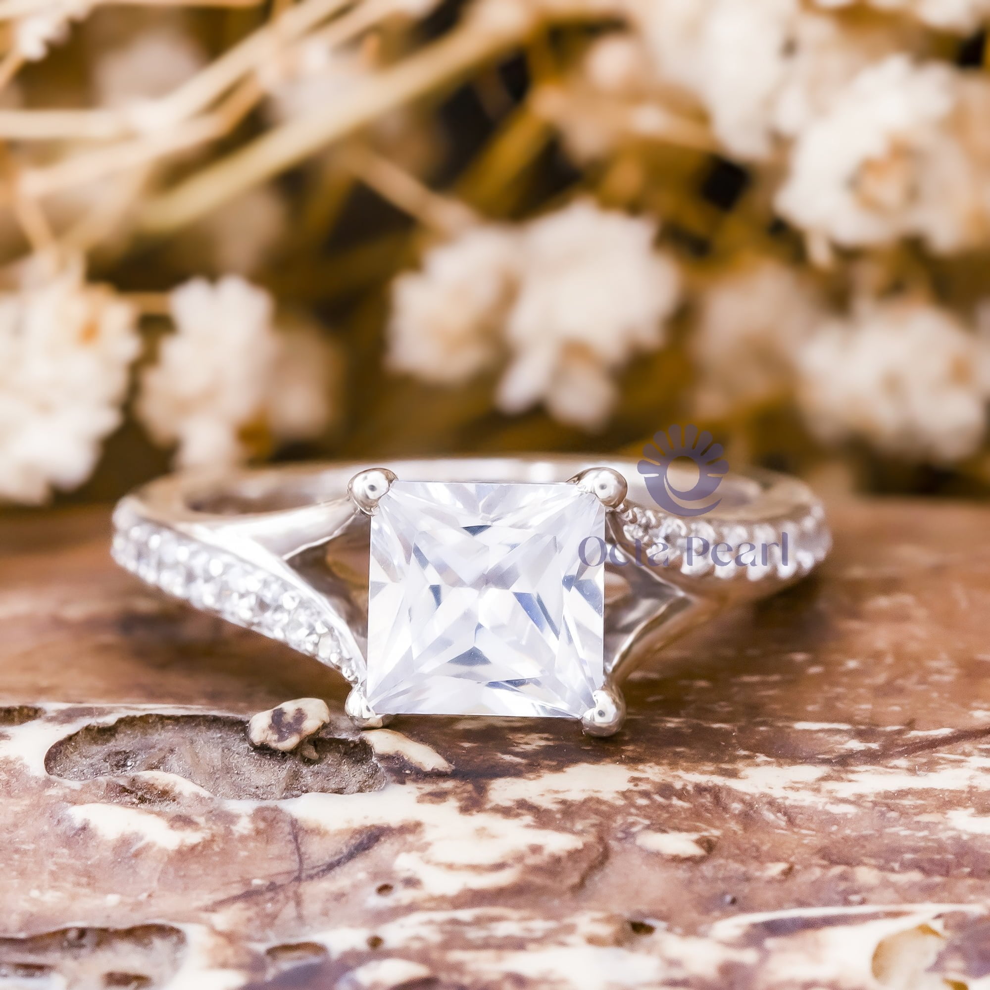 Princess Cut Moissanite Split Shank Engagement Or Christmas Gift Ring