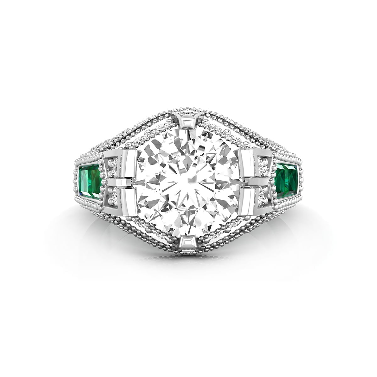 8 MM Round Or Green Baguette Cut CZ Stone Vintage Art Deco Wedding Ring For Women