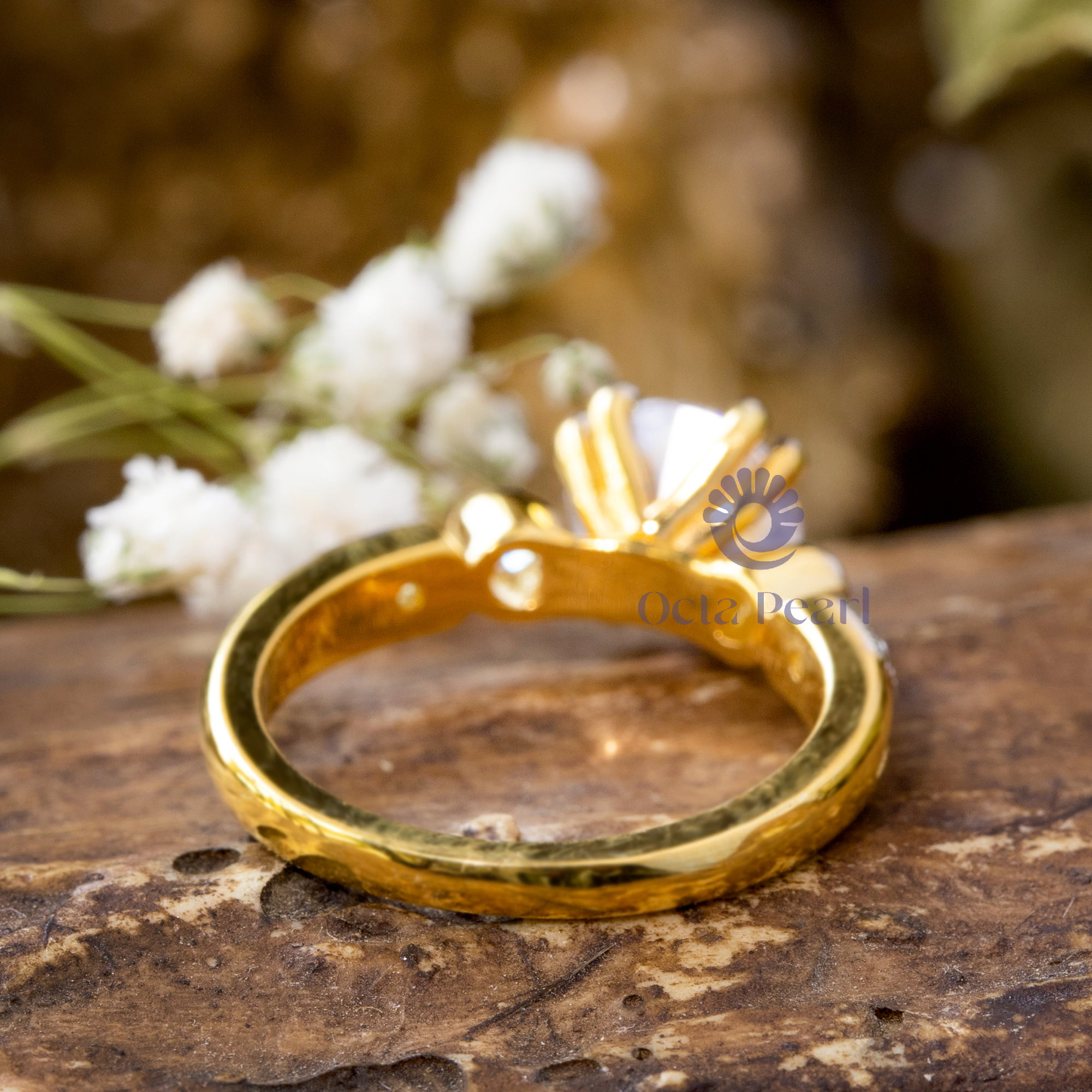 Round Cut Moissanite Milgrain Five Stone Wedding Anniversary Gift Ring ( 2 1/5 TCW)