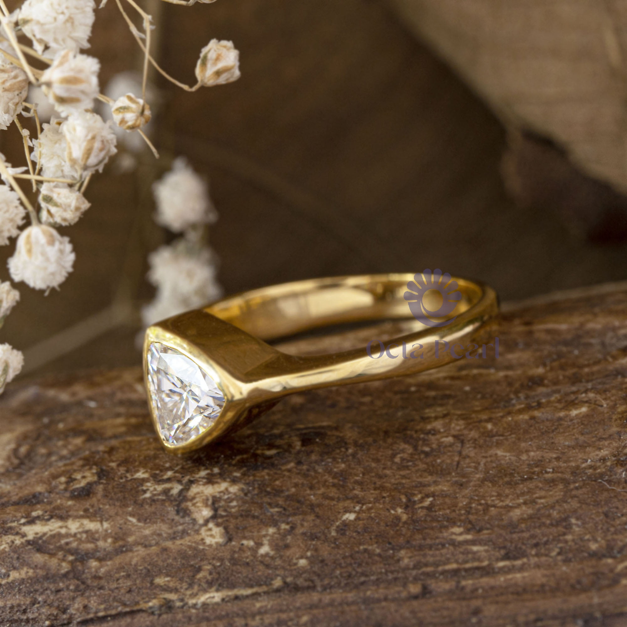 Trillion Cut Moissanite Bezel Set Classic Engagement Ring