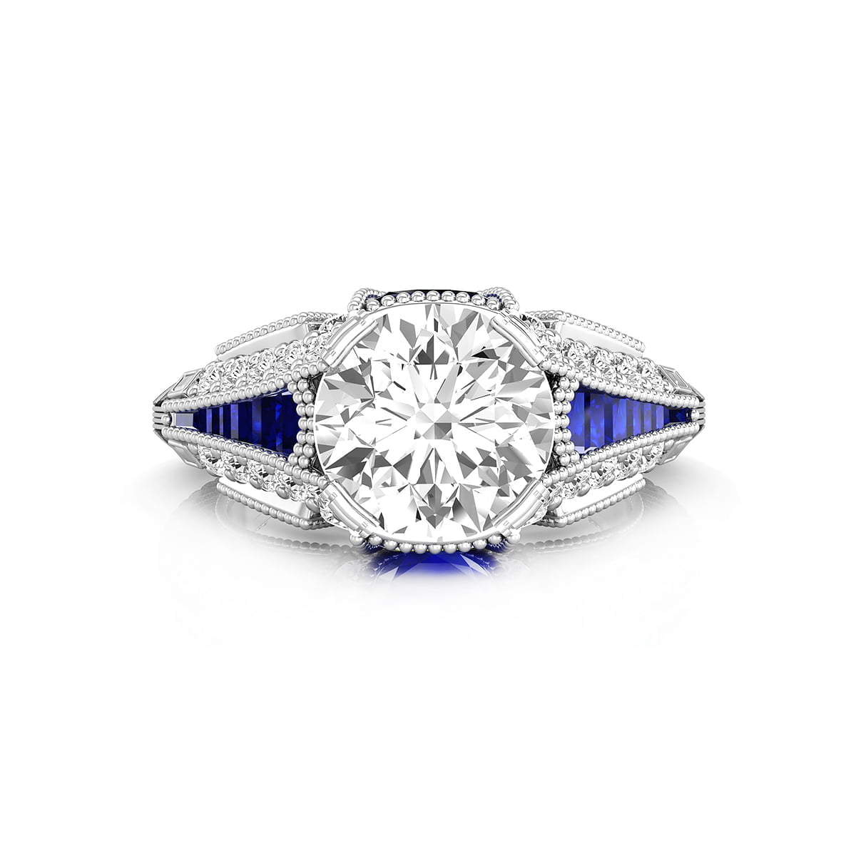 Baguette Blue Sapphire CZ Stone Antique Vintage Art Deco Engagement Ring