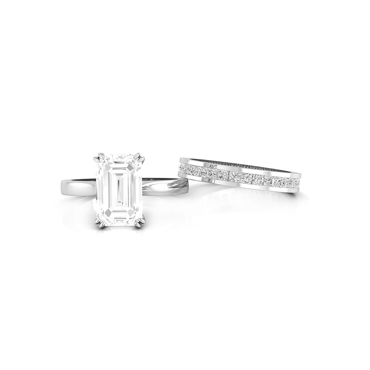 Emerald Or Princess Cut CZ Stone Solitaire Wedding Ring Set For Women