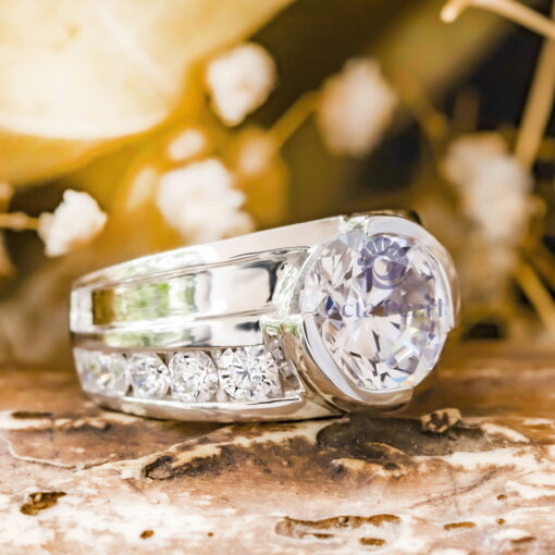 Round Cut Moissanite Half Bezel Set Channel Setting Wedding Ring For Men & Women