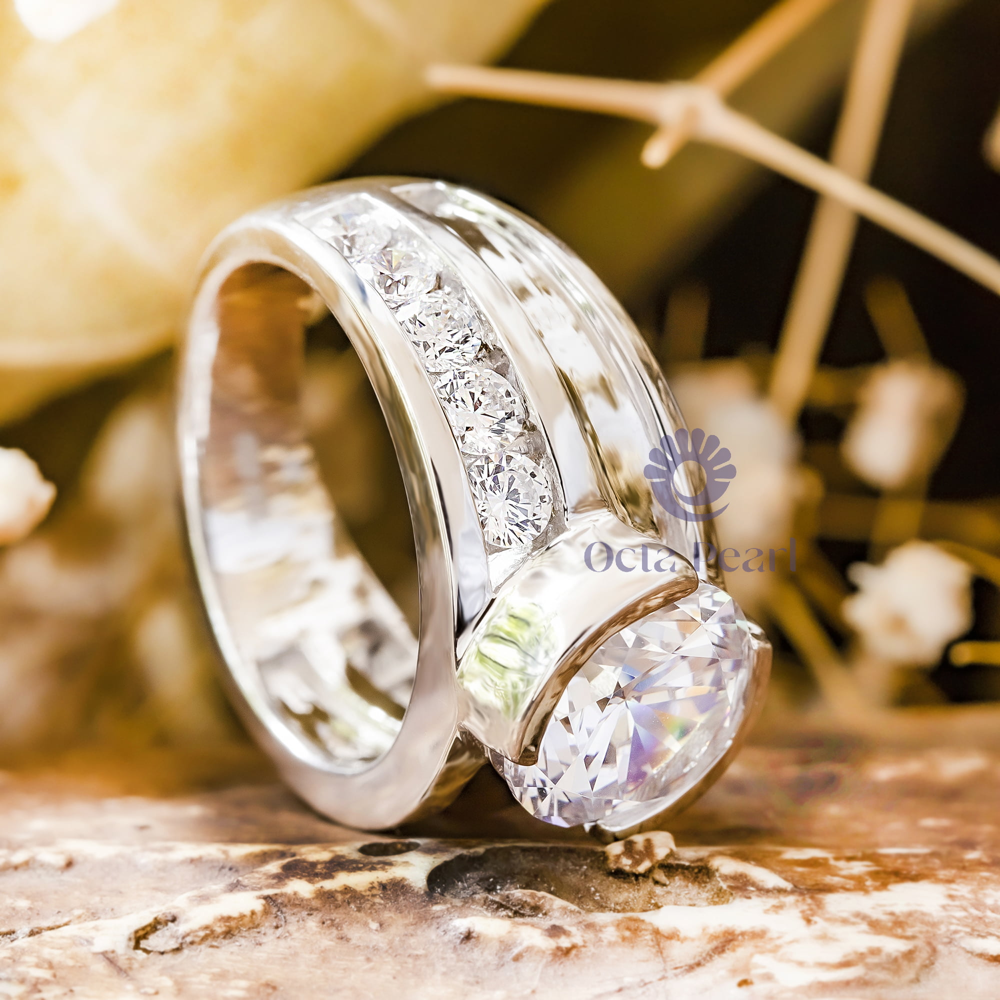 Round Cut Moissanite Half Bezel Set Channel Setting Wedding Ring For Men & Women ( 5/1 TCW)