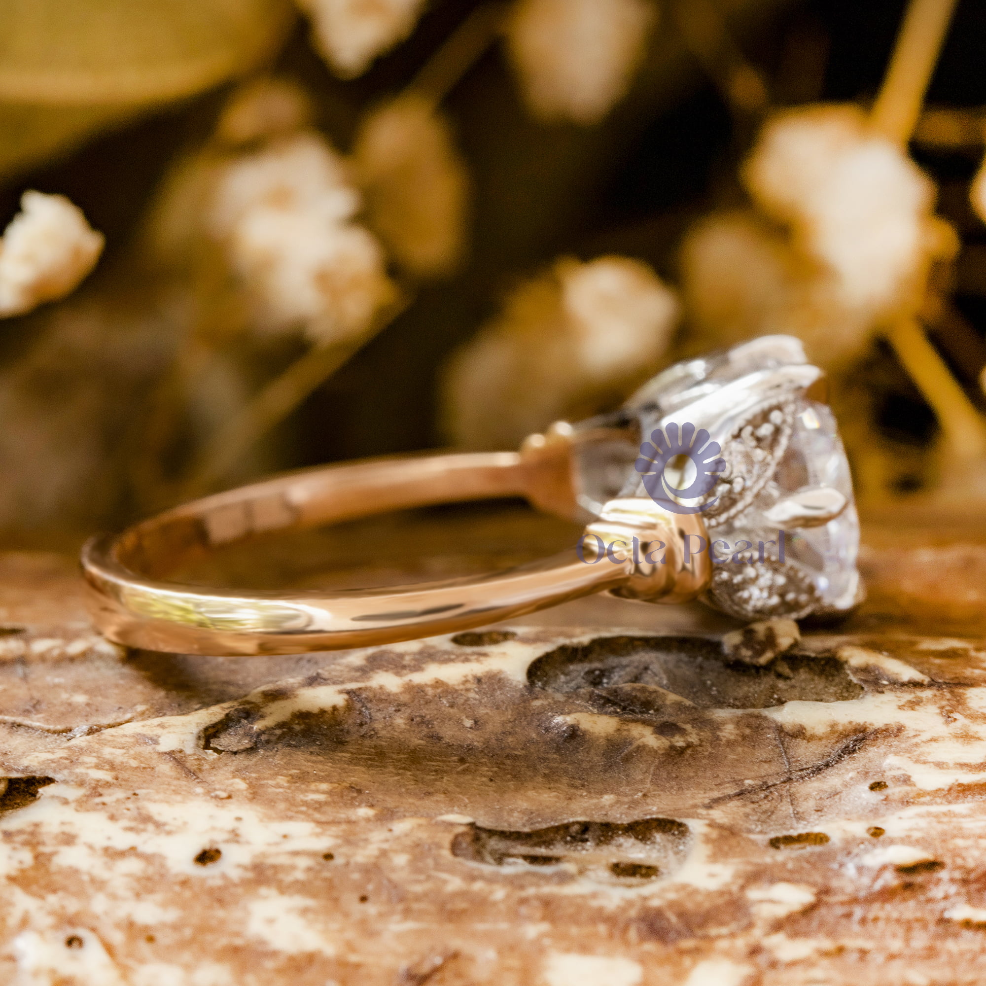 Edwardian Style Round Cut Moissanite Leaf Motif Vintage Engagement Ring ( 2 1/20 TCW)