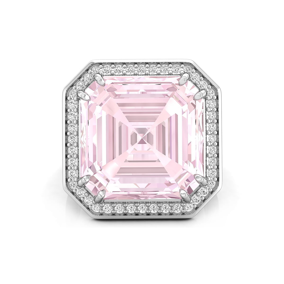 Pink Asscher Cut CZ Stone Halo- Split Shank Wedding Anniversary Gift Ring For Women