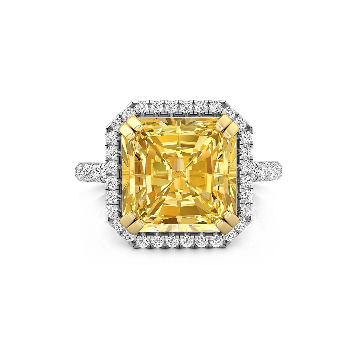 Canary Yellow Asscher Cut Or Round Cut CZ Stone Halo Wedding Engagement Ring ( 6 4/9 TCW)