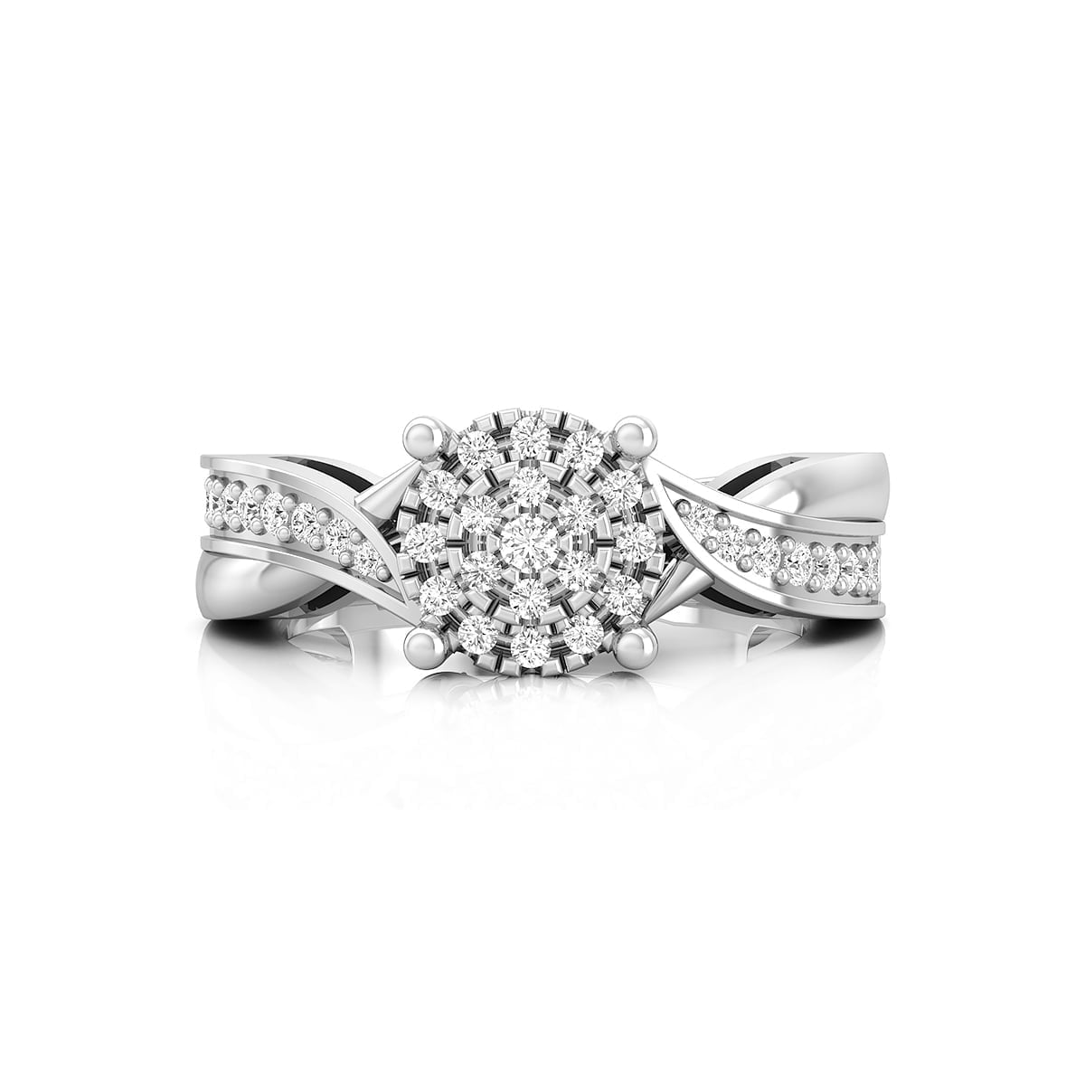 Round Cut Moissanite Pave Set Cluster Halo-Twisted Shank Ring For Christmas Gift (1/4 TCW)