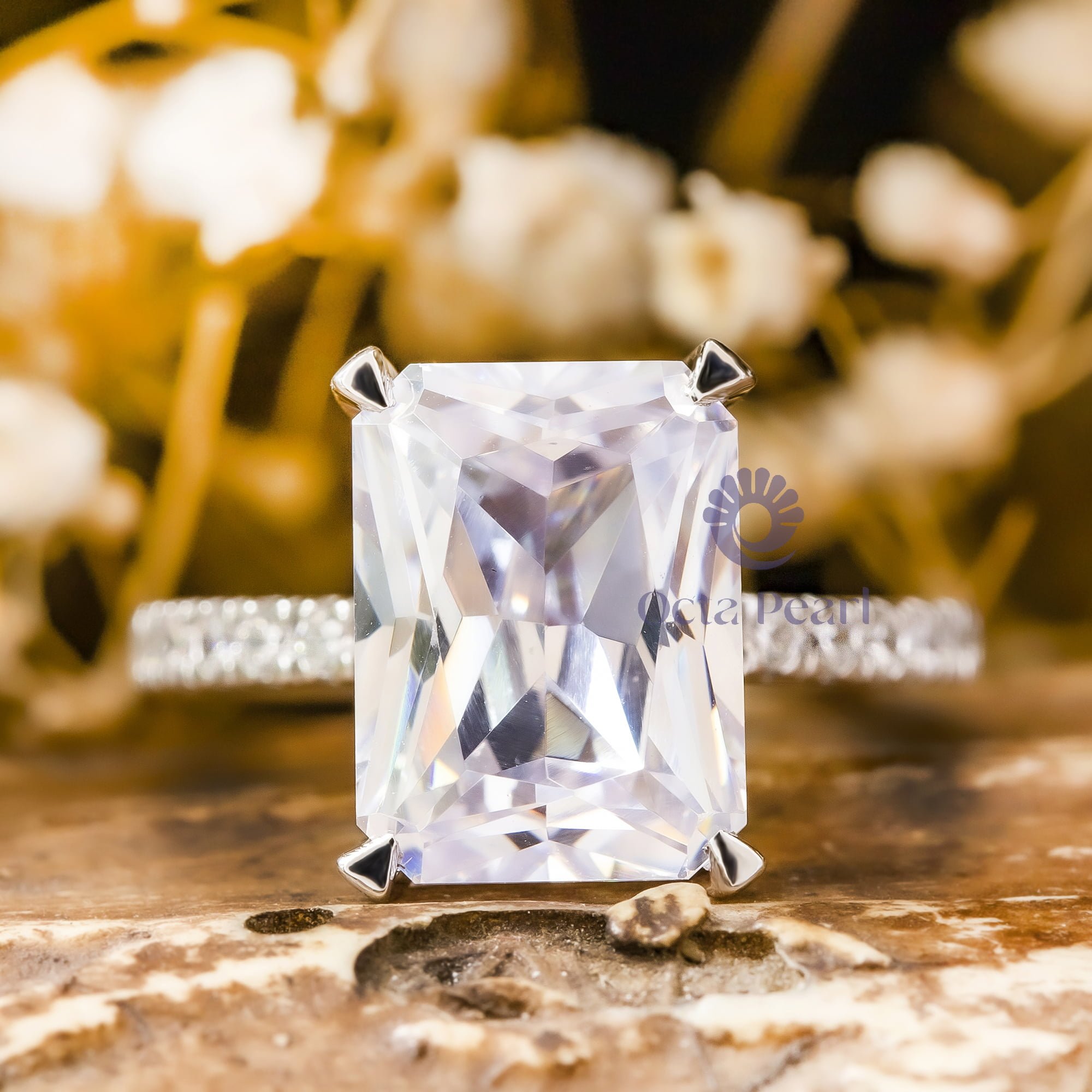 Hidden Halo Wedding Engagement Ring In Radiant Cut Moissanite ( 5 1/4 TCW)