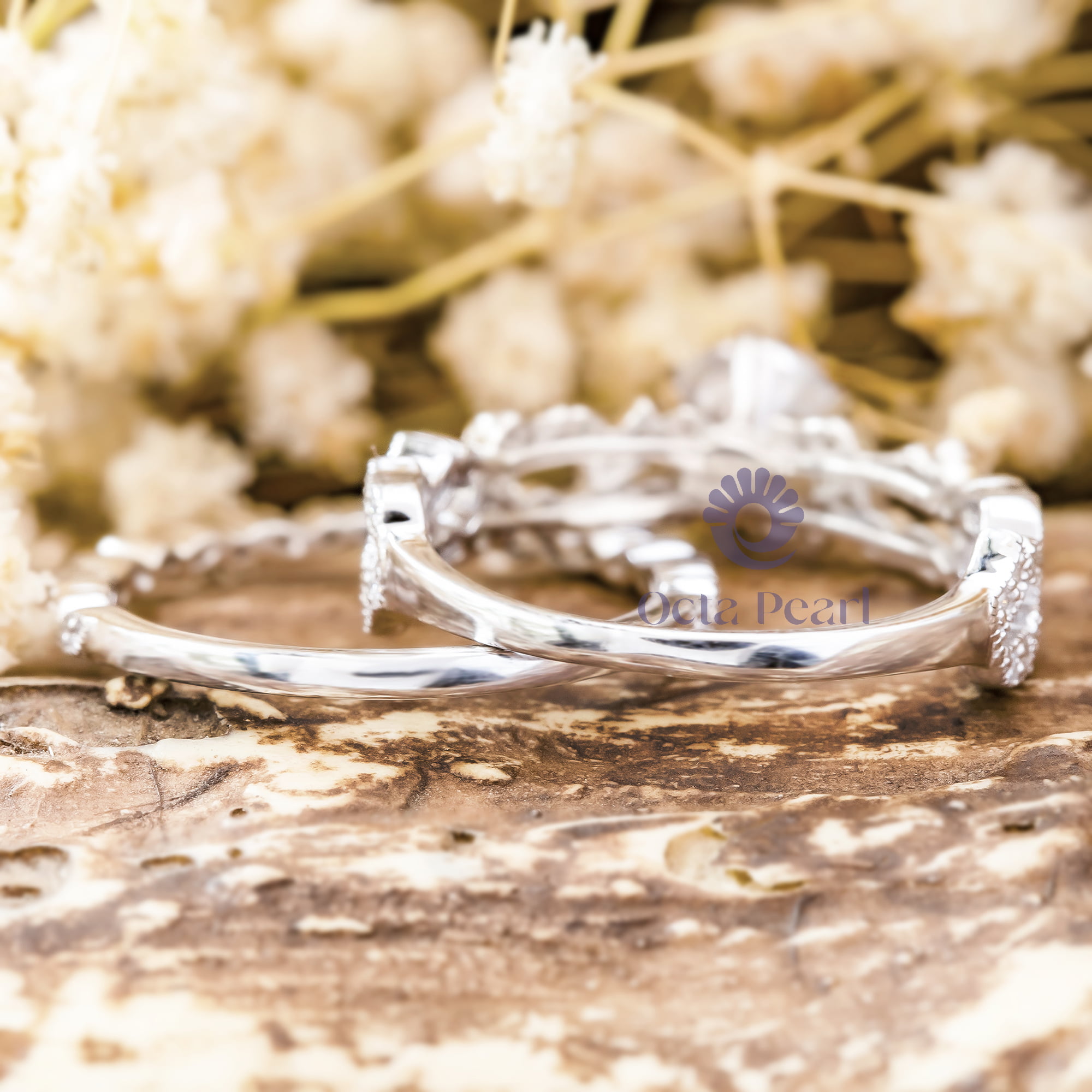 Round Cut Moissanite Milgrain Art Deco Leaf Motif Ivy Wedding Ring Set For Women ( 1 3/4 TCW)