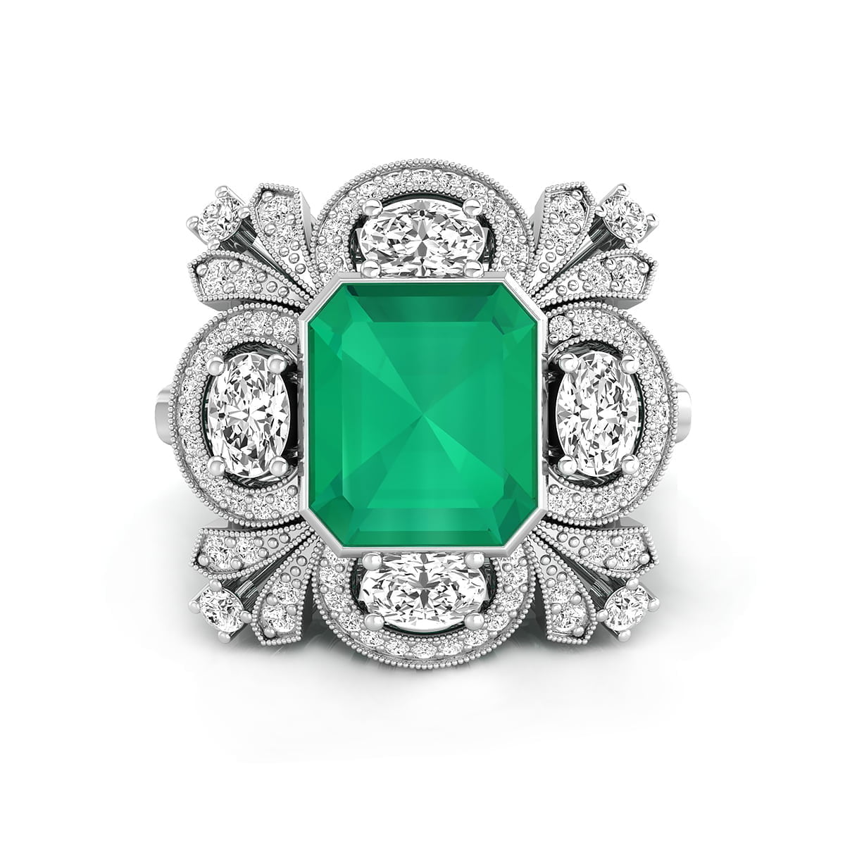 15x13 MM Green Emerald Or Oval & Round Cut CZ Stone Bezel Set Cocktail Party Wear Ring For Women