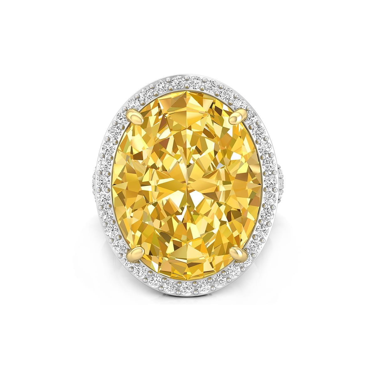 Canary Yellow Oval & White Round Cut CZ Stone Halo Cocktail Engagement Ring ( 14 5/8 TCW)