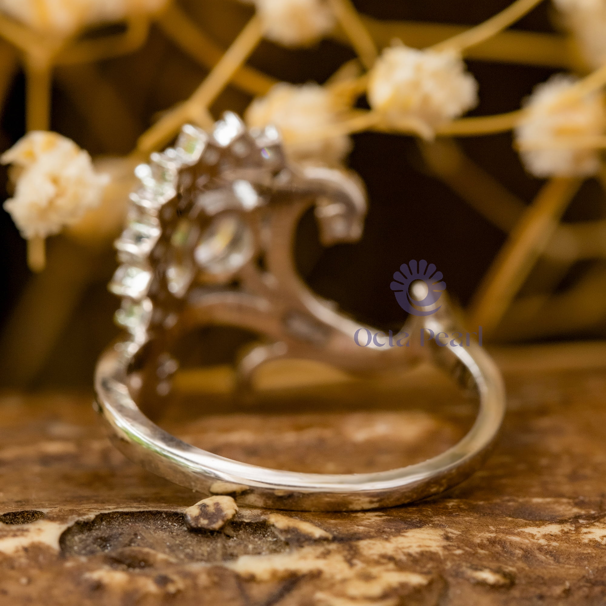 Old European Cut Moissanite Half Flower Motif Vintage Edwardian Engagement Ring (1 1/30 TCW)