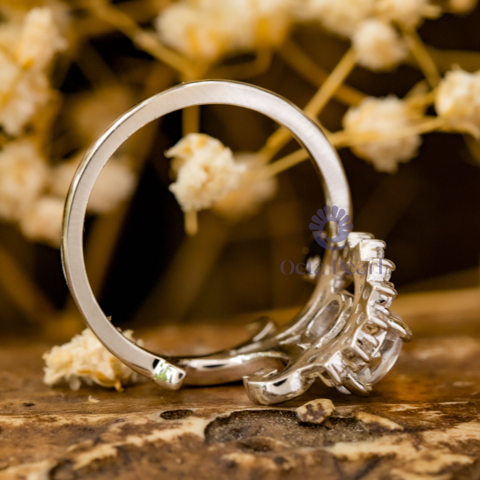 Old European Cut Moissanite Half Flower Motif Vintage Edwardian Engagement Ring (1 1/30 TCW)