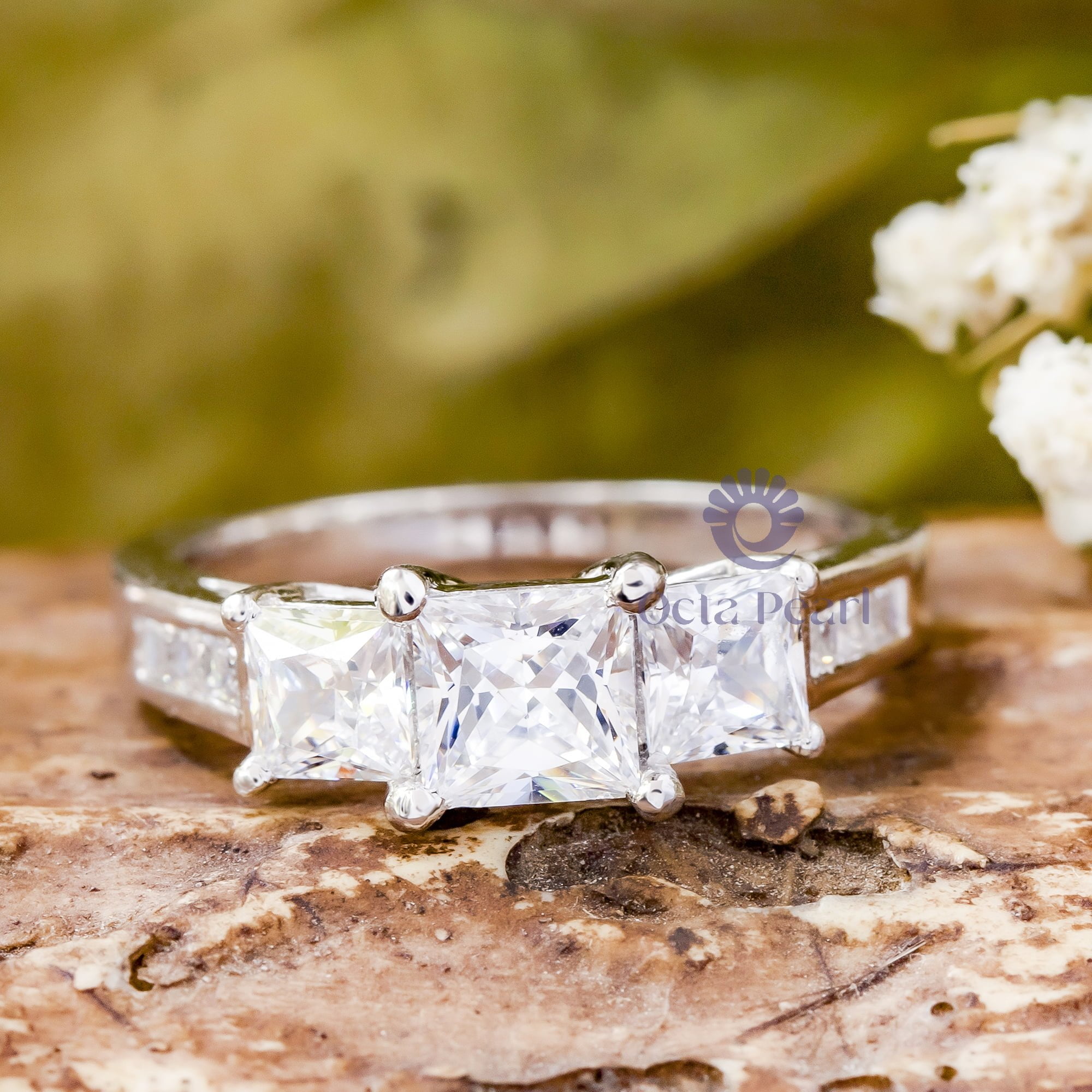 Three Princess Cut CZ Stone Channel Setting Wedding Anniversary Gift Ring For Women (2 2/5 TCW)