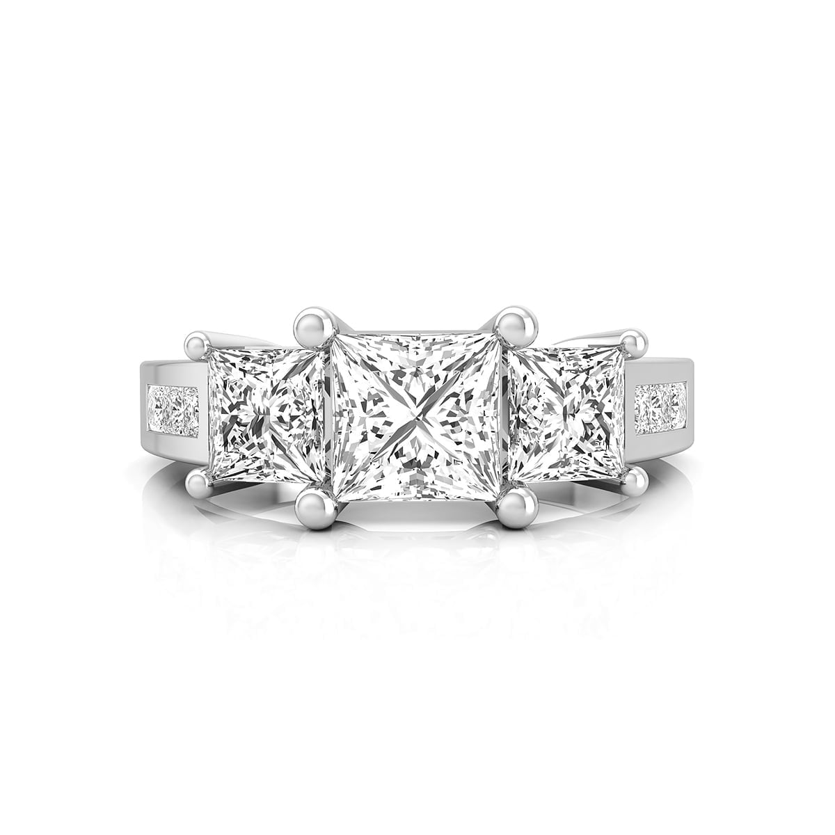 Three Princess Cut CZ Stone Channel Setting Wedding Anniversary Gift Ring For Women (2 2/5 TCW)