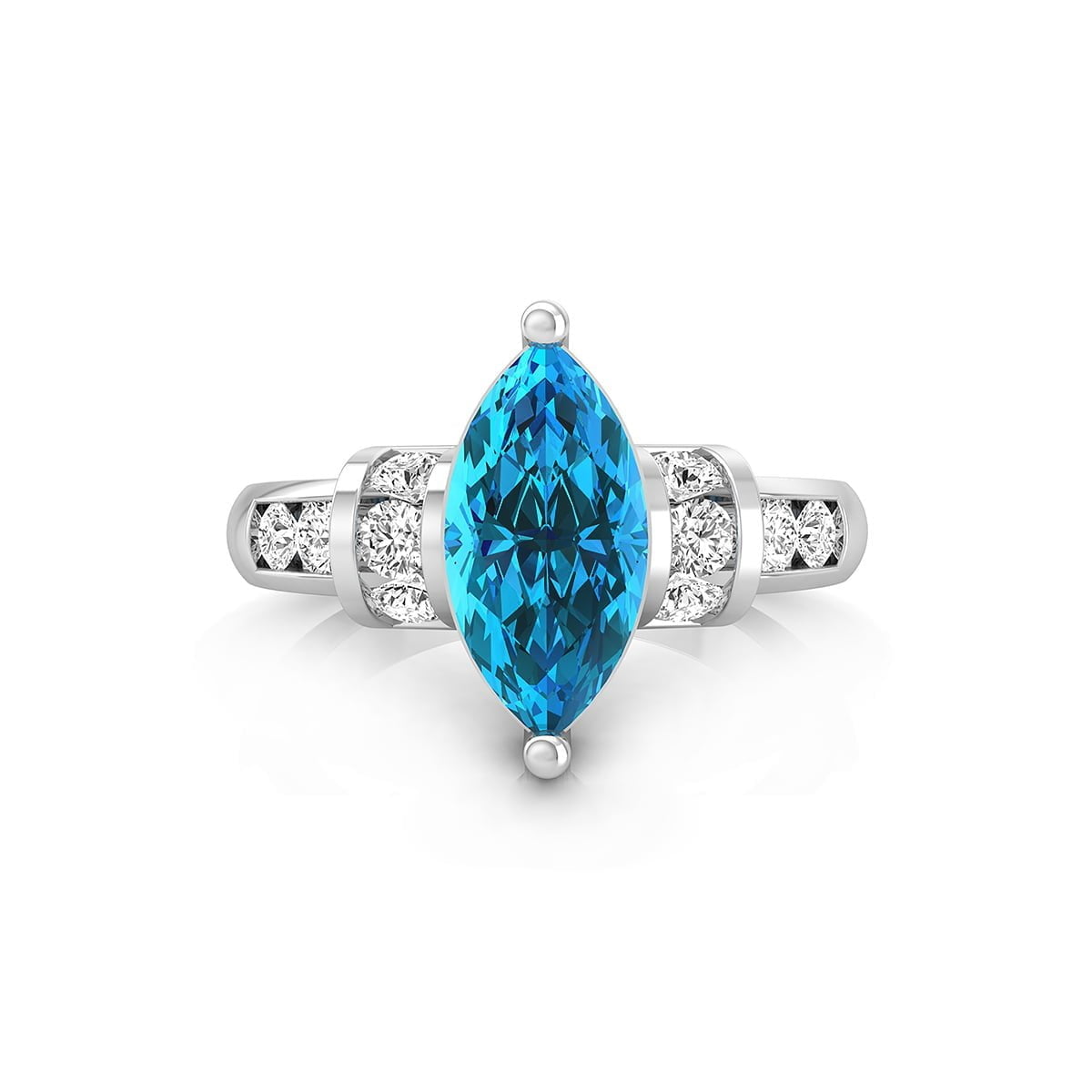 Blue Sapphire Marquise Cut CZ Stone Channel Setting Wedding Anniversary Gift Ring (1 1/3 TCW)