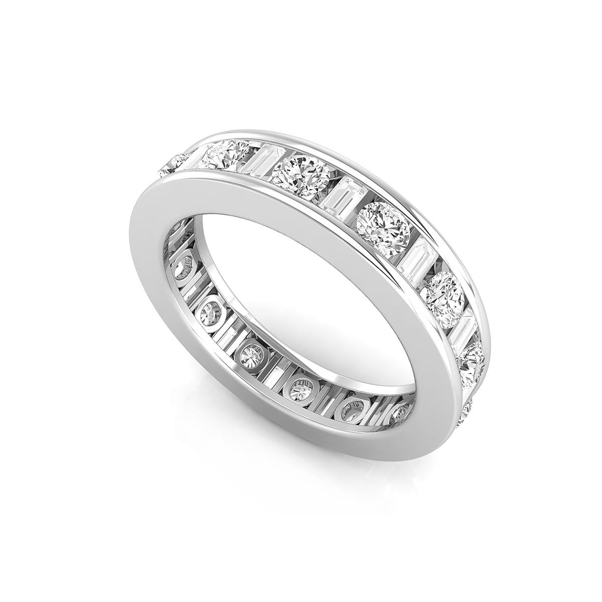 Channel Setting Round Or Baguette Cut CZ Stone Eternity Engagement Wedding Band For Ladies (2 1/3 TCW)